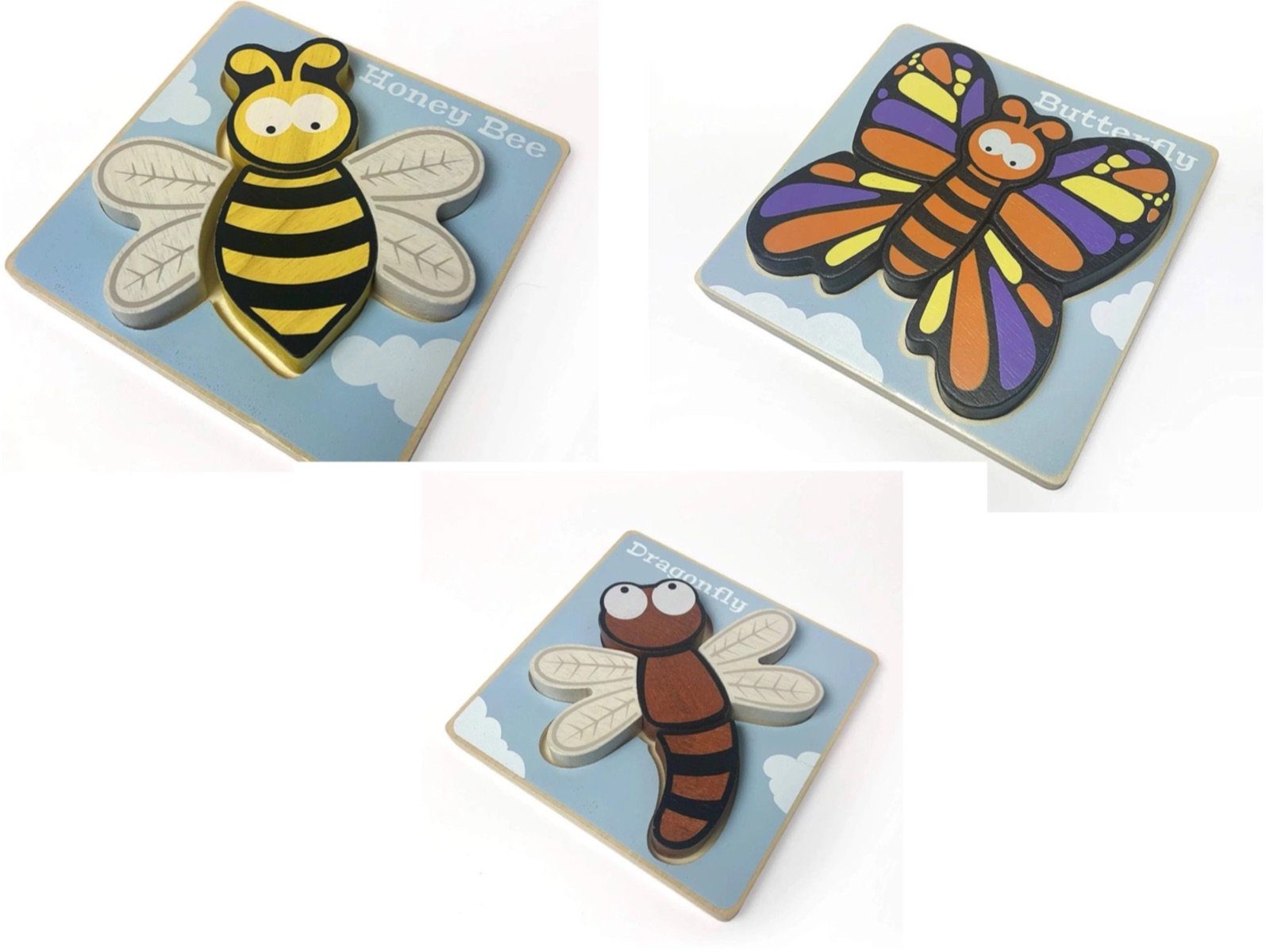 LK Trend & Style Puzzle Holz Lege-Puzzle heimische Tiere Schmetterling, Biene Libelle, 5 Puzzleteile, schöne große Einzelteile