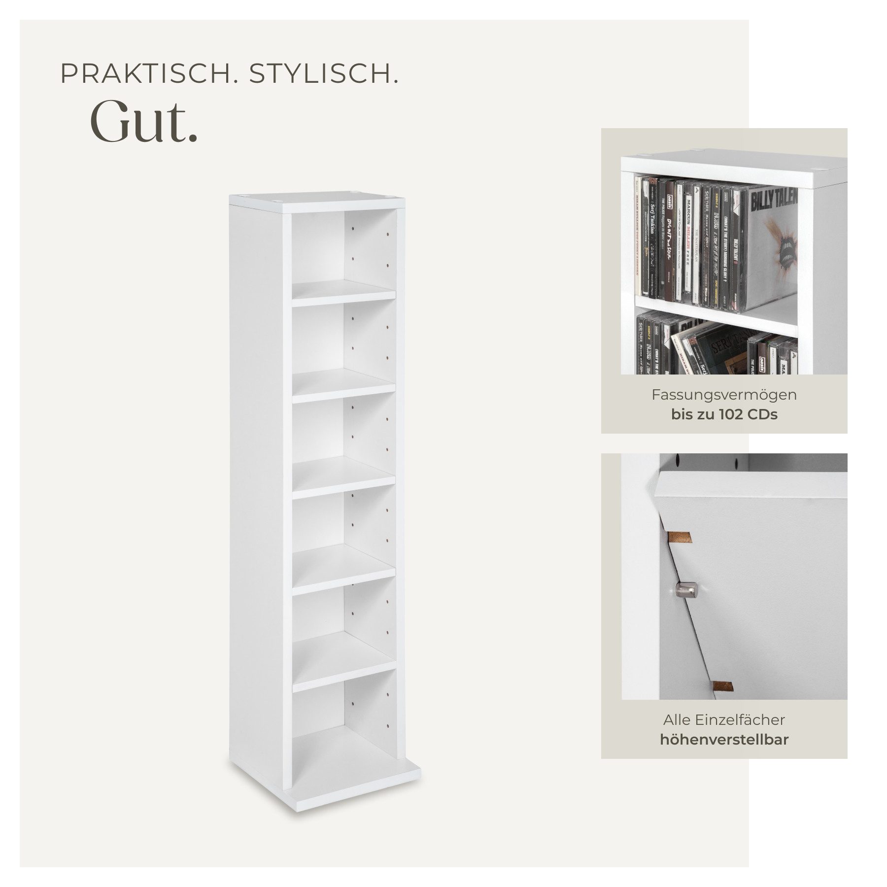 tectake CD-Regal Standregal Medienregal in Holzoptik 90x21x20cm, Sammlerset 1-tlg., höhenverstellbare und herausnehmbare Zwischenböden – Bild 4 von 5