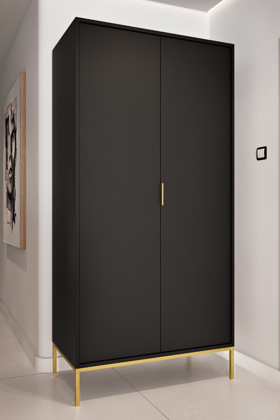 Raumhirsch Furniture Kleiderschrank Austin 100x55x205 cm (Einzelmöbel, Drehtürenschrank mit Regal und Kleiderstange) modernes Design, funktional & langlebig, elegantes Finish