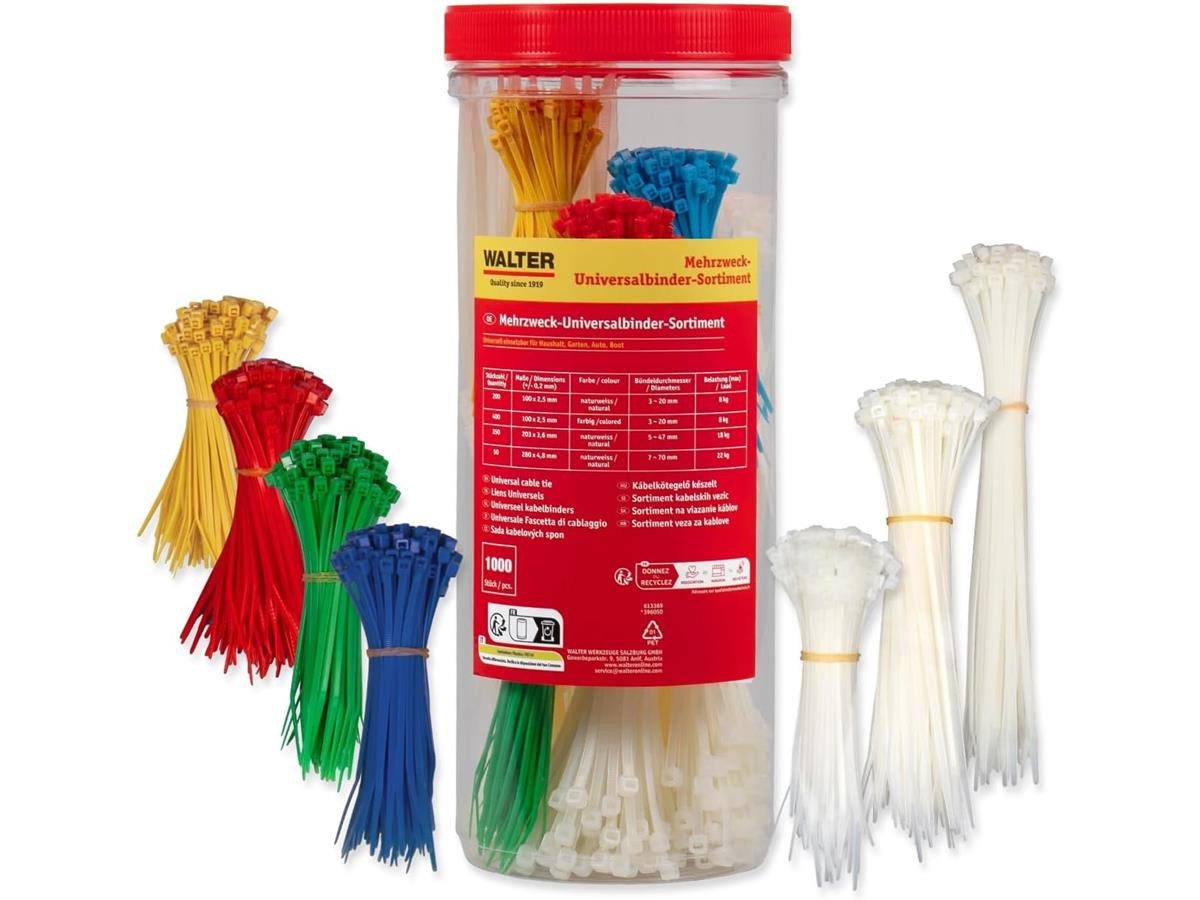 WALTER Электропроводbinder Universalbinder-Меню 1000-teilig Vielseitig, Flexibel und belastbar bis 22 kg, Witterungsbeständig