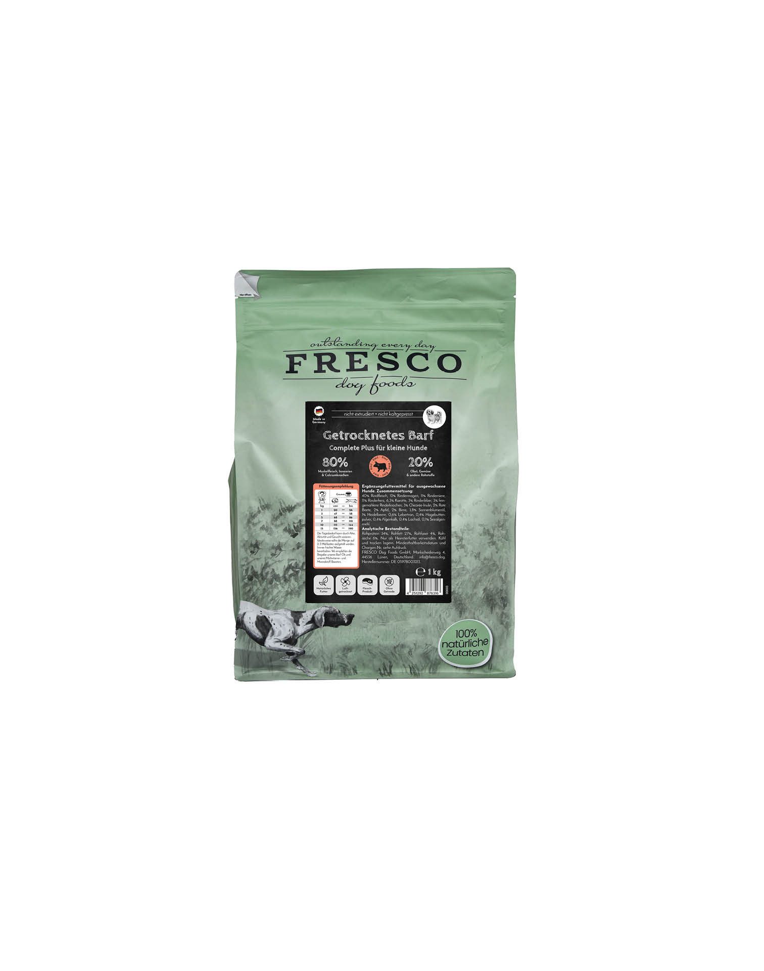 Fresco Dog TrockenBarf Rind, für kleine Hunde, 1kg / 2,5kg / 5kg, Trockenfutter für: Hunde, Getreidefrei, zuckerfrei & hoher Fleischanteil