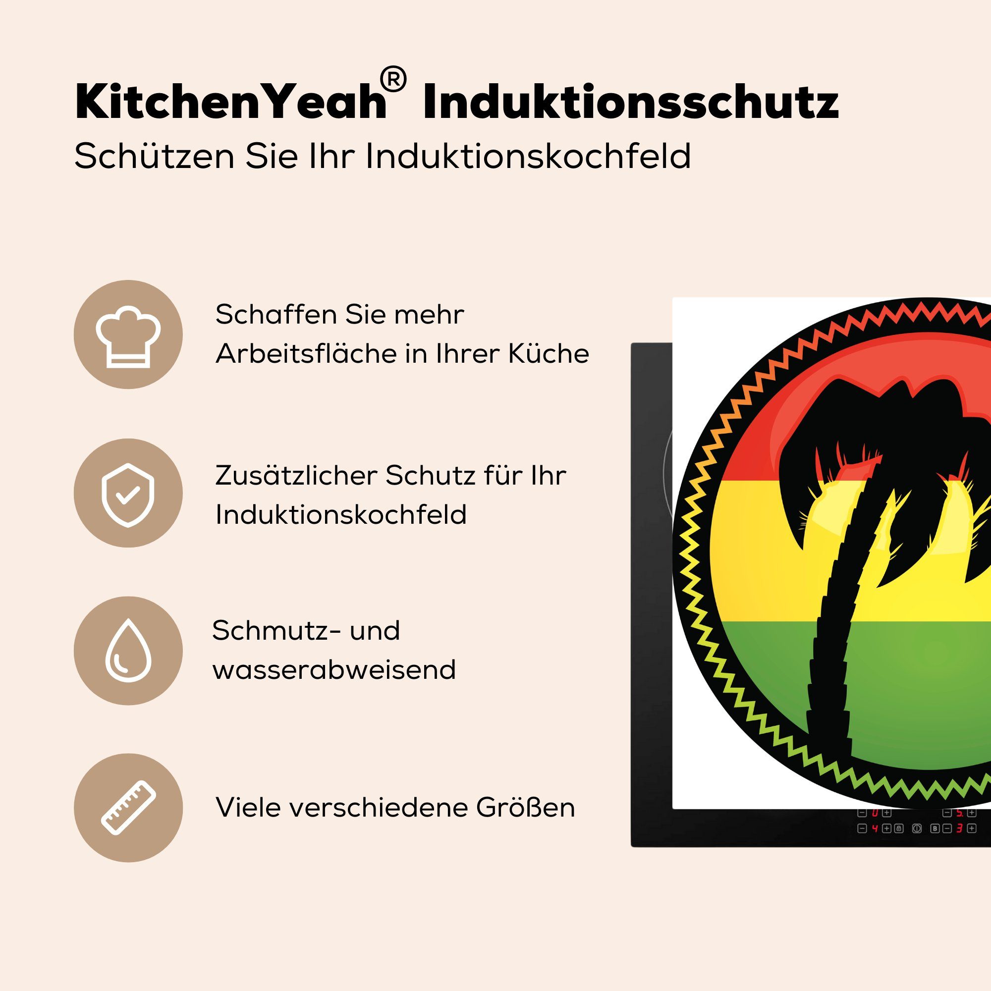 MuchoWow Palme Reggae-Flagge, einer Illustration einer küche Ceranfeldabdeckung, cm, 78x78 Vinyl, für Eine Arbeitsplatte tlg), (1 Herdblende-/Abdeckplatte mit