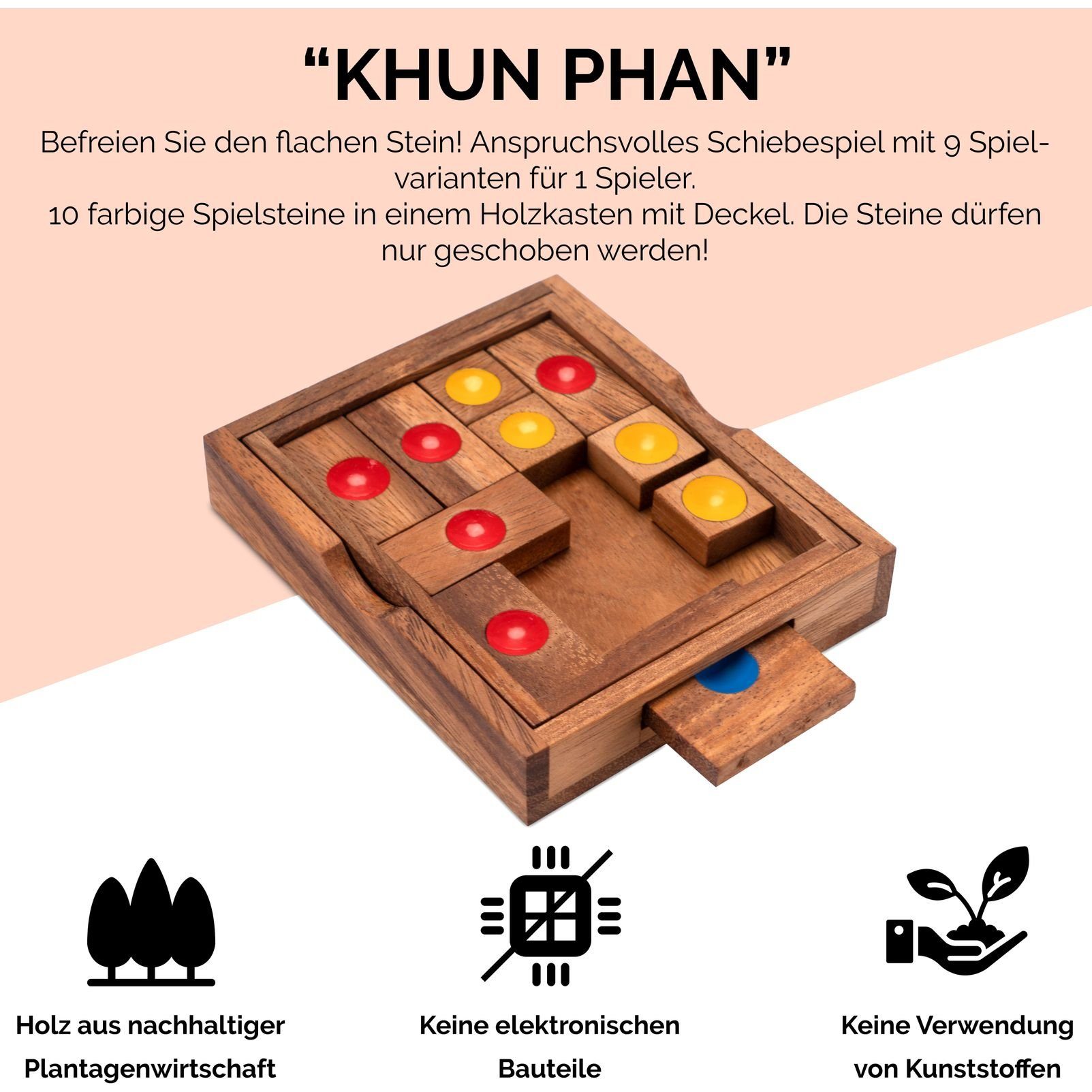 cm Schiebespiel - L Logoplay Khun mit Spielfeld SpielvariantenHolzspielzeug Holzspiele Spiel, Phan 10 Gr. x - 12 9