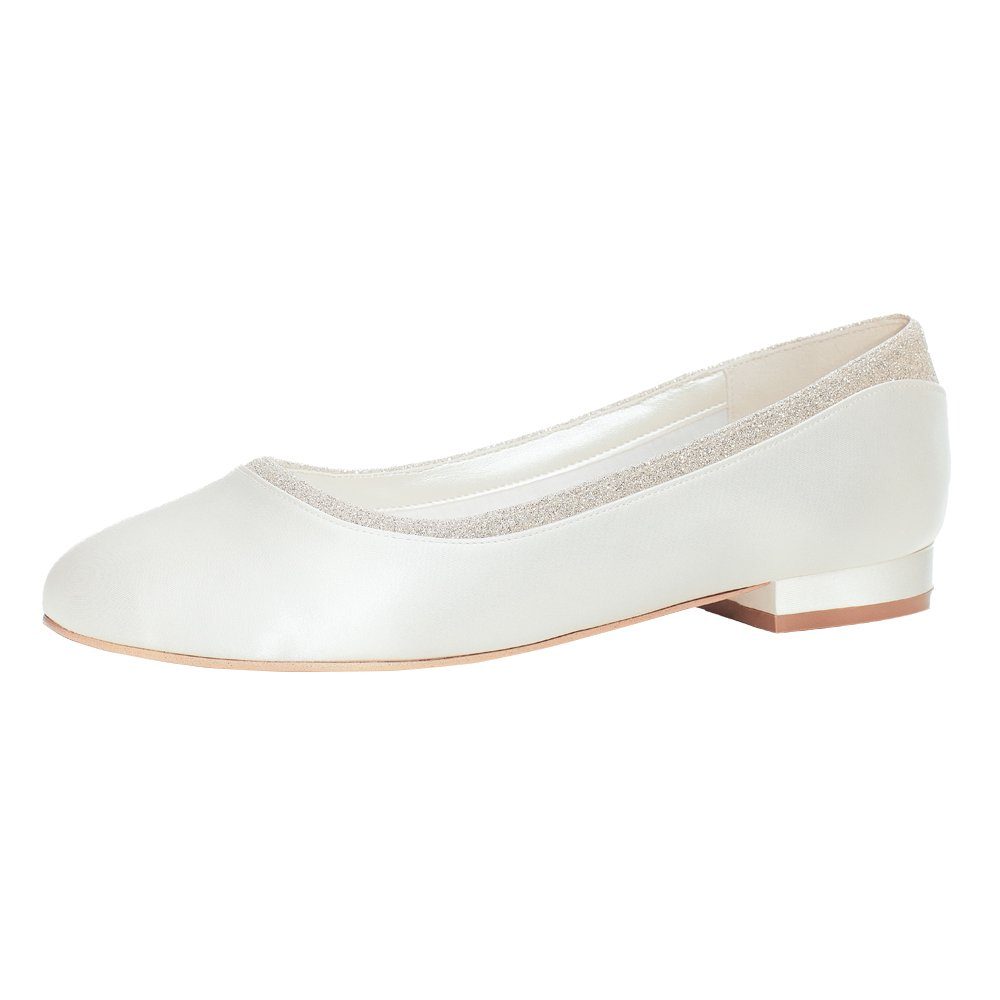 Bride Now! Damen Brautschuhe Pumps Brautballerinas mit creme Glitzerborte