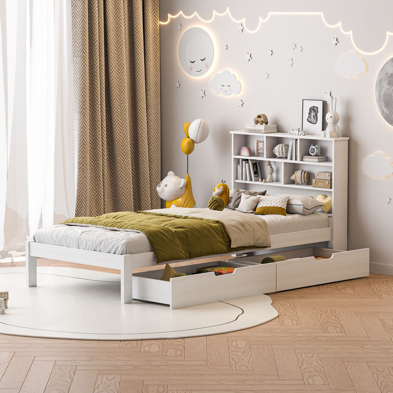 FUROKOY Holzbett Einzelbett 90x200 cm, Holzbett,Kopfteil günstig online kaufen