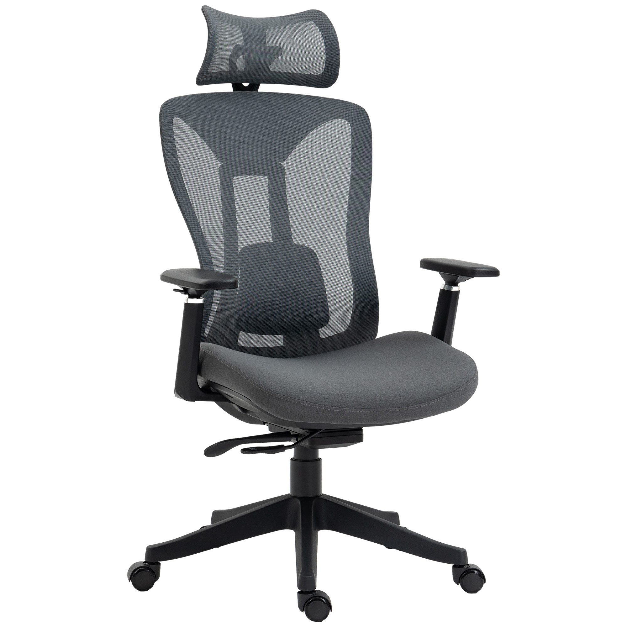 Vinsetto Bürostuhl PC Stuhl mit Verstellbarem Kopfkissen (Arbeitsstuhl, 1 St), Grau 70 x 66 x 120-128 cm