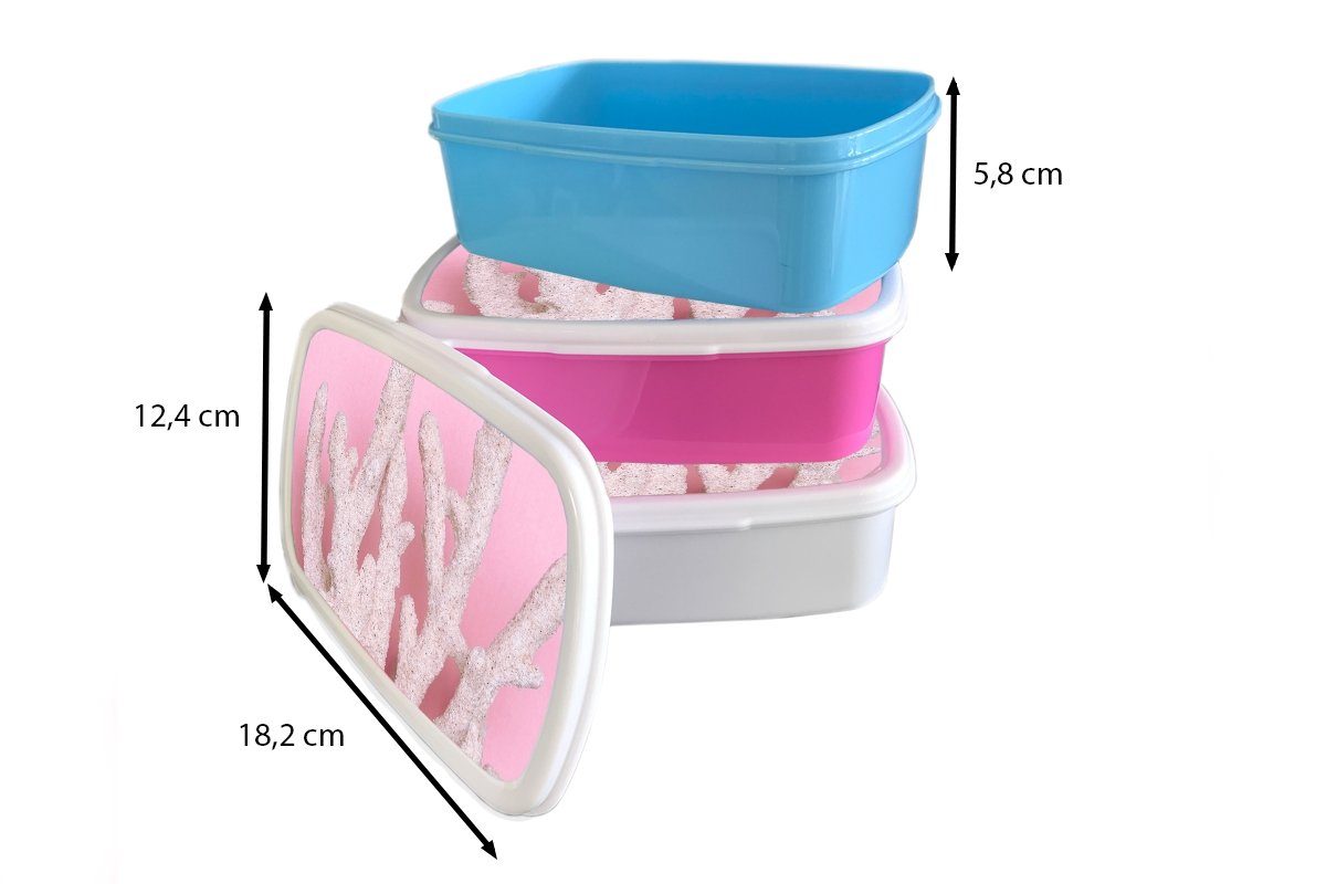 MuchoWow Lunchbox Koralle - Rosa - Kunststoff Snackbox, für Kinder, Brotbox (2-tlg), Erwachsene, Brotdose Kunststoff, Mädchen, Sommer