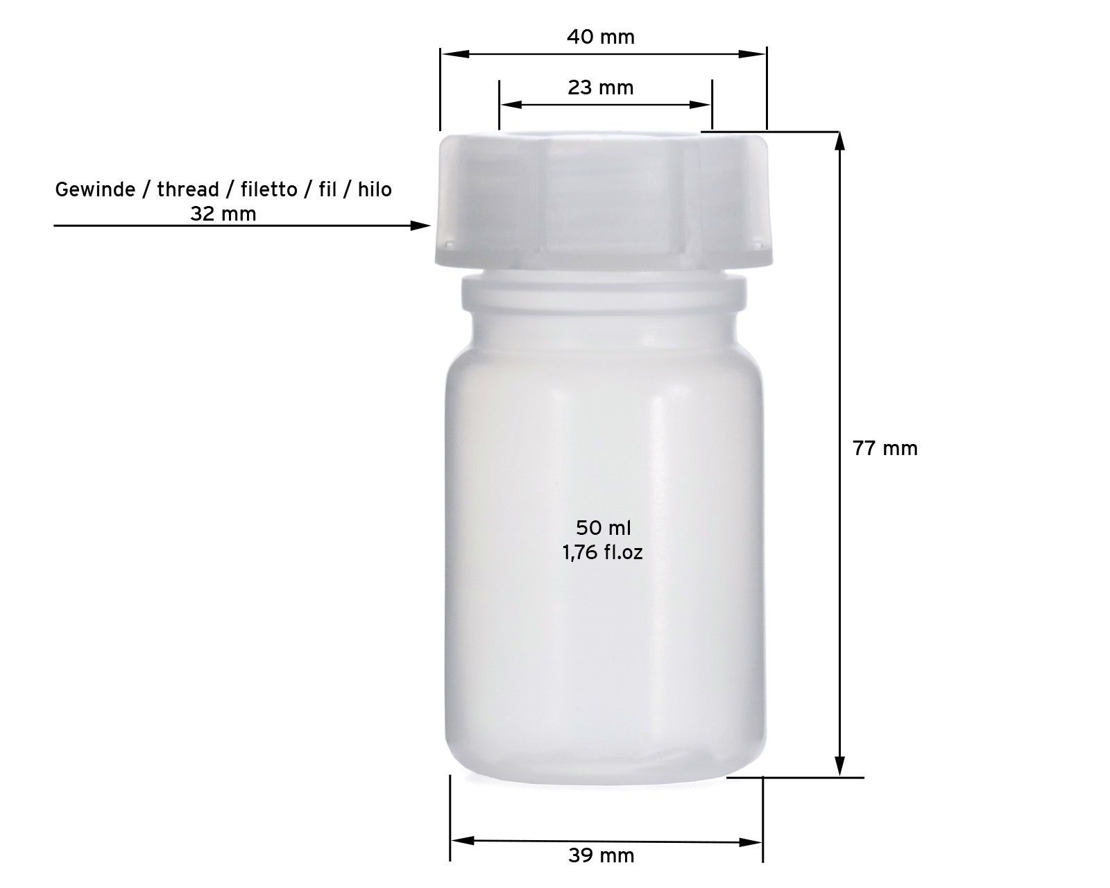 OCTOPUS Kanister 5x 50 ml naturfarben, (5 mit G32 Weithalsflasche St) rund, Deckel