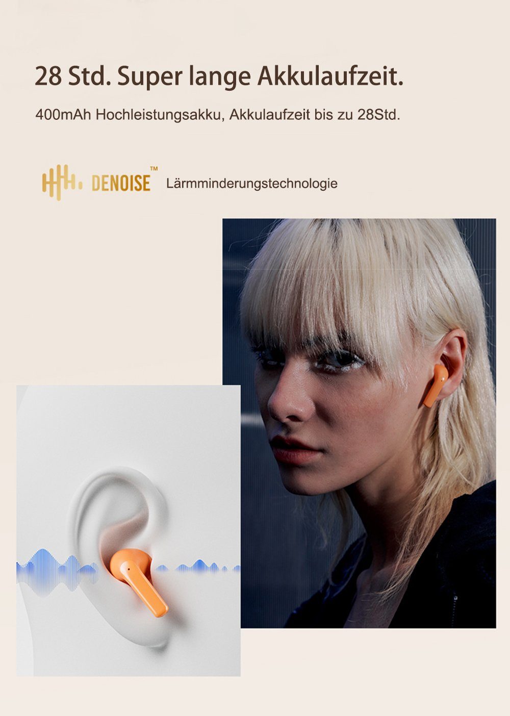 SANAG Kabellos Atmos, Bluetooth Kopfhörer 5.3 Kopfhörer TWS Wireless) Noise Cancelling Version, (ANC), Mit (Active Bluetooth Orange In-Ear-Kopfhörer True Dolby