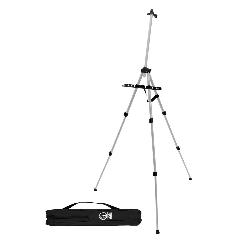 ECD Germany Standstaffelei Tischstaffelei zum Malen für Leinwänden und Keilrahmen, Atelierstaffelei Faltbar Silber aus Aluminium ‎101x104x156cm