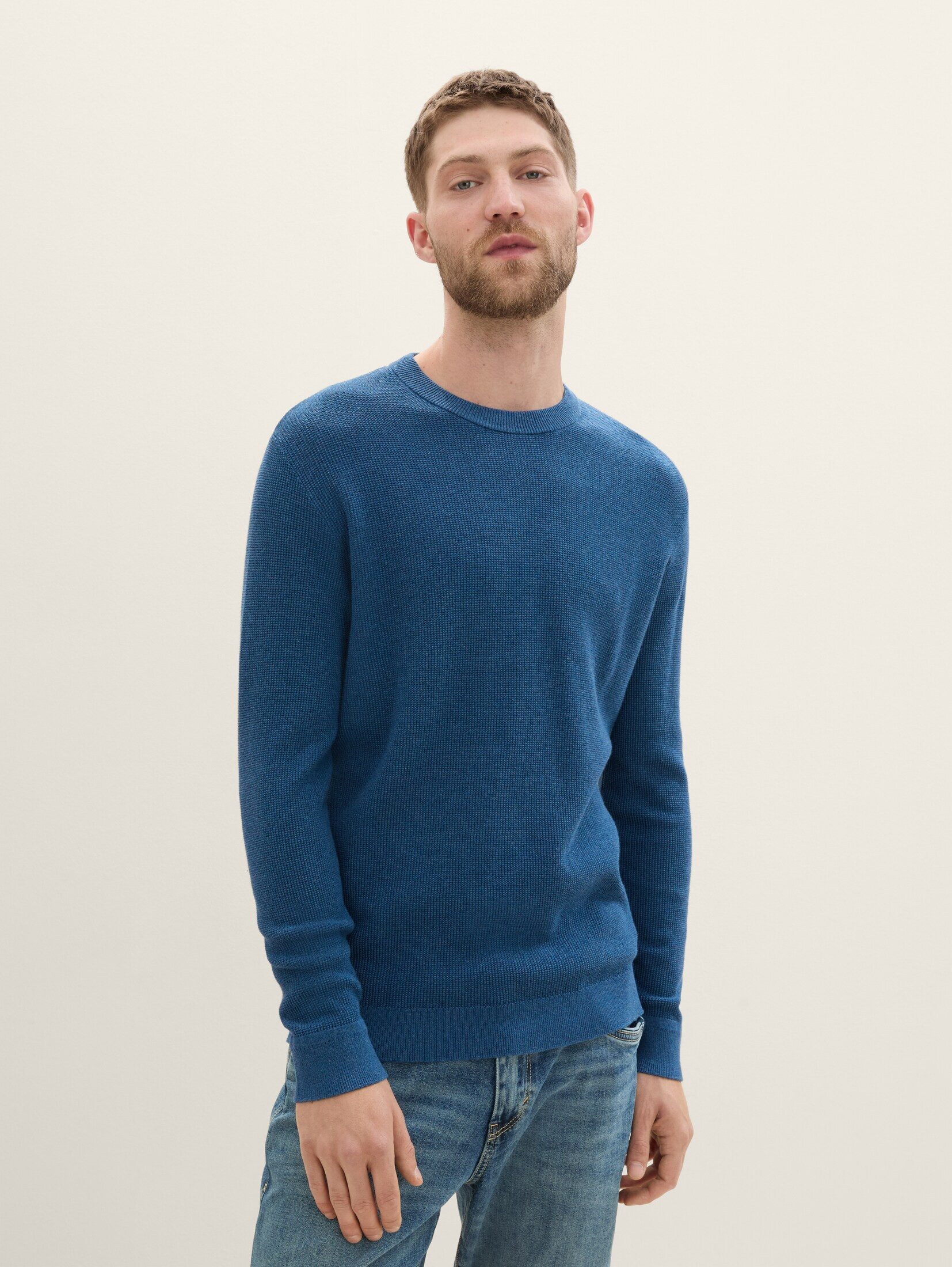 Tom Tailor Herren Rundhals Pullover STRUCTURED CREWNECK COTTON - Regular Fi günstig online kaufen