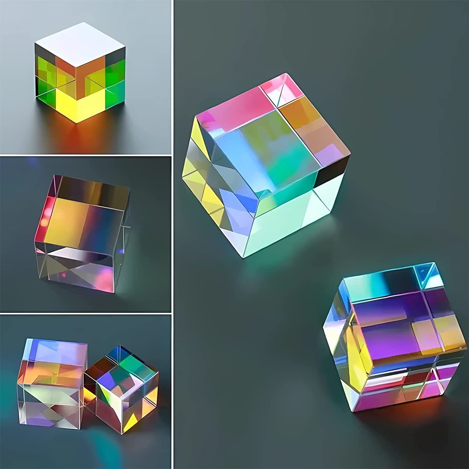 Inshow Dekoobjekt Regenbogenfarbener Prismenwürfel, dreidimensionaler Zauberwürfel