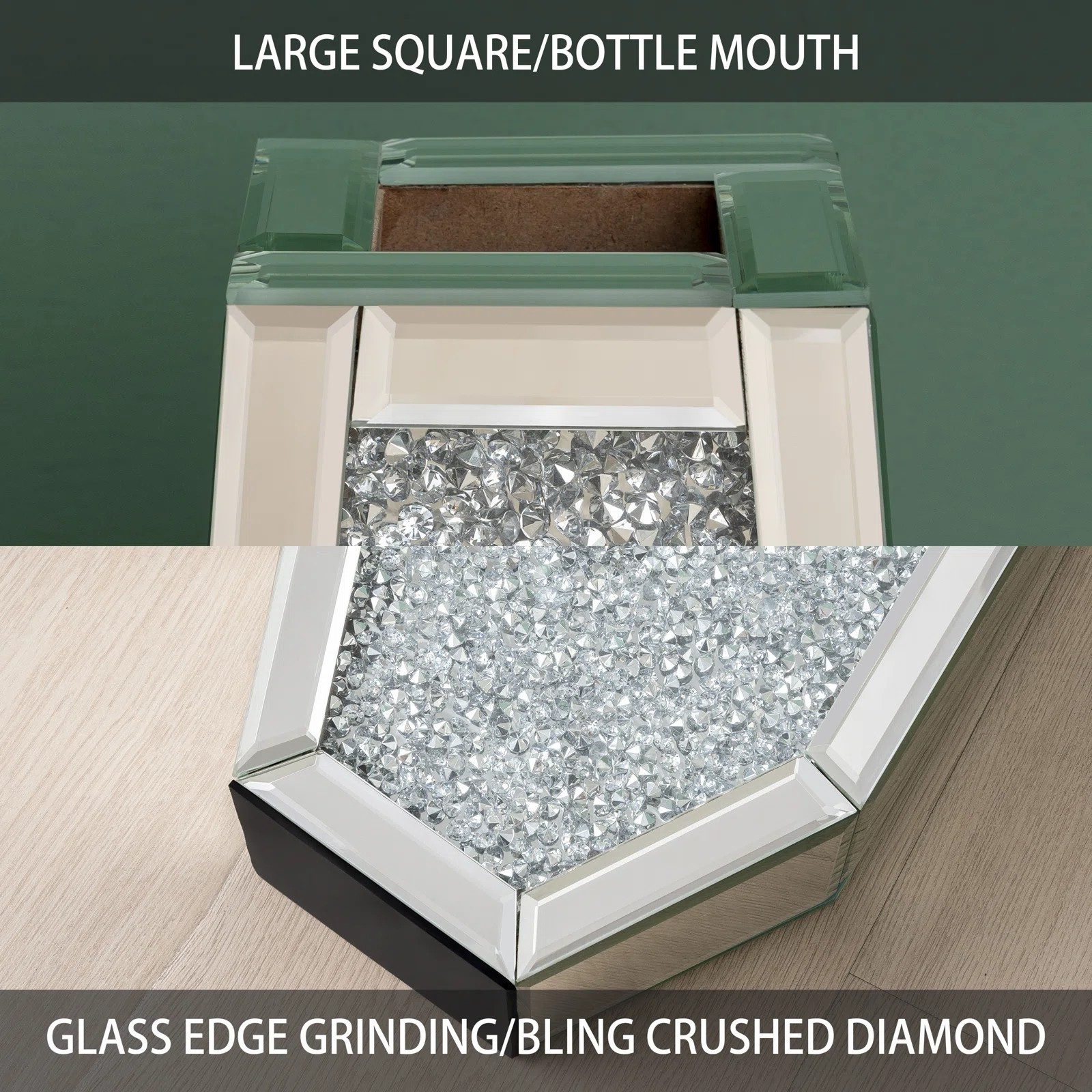 Yorbay Bodenvase Spiegelglas Bodenvase mit Kristall-Diamant-Intarsien, Elegante Wohndeko in Silber