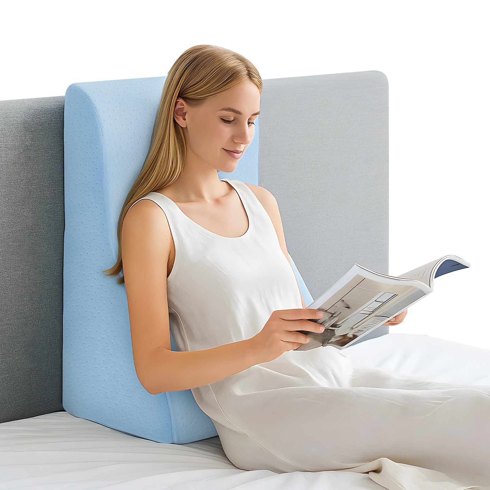 Kopfkissen + Topper Mit Memory Schaum Keilkissen Bett Lesekissen Ergonomisches Keilkissen