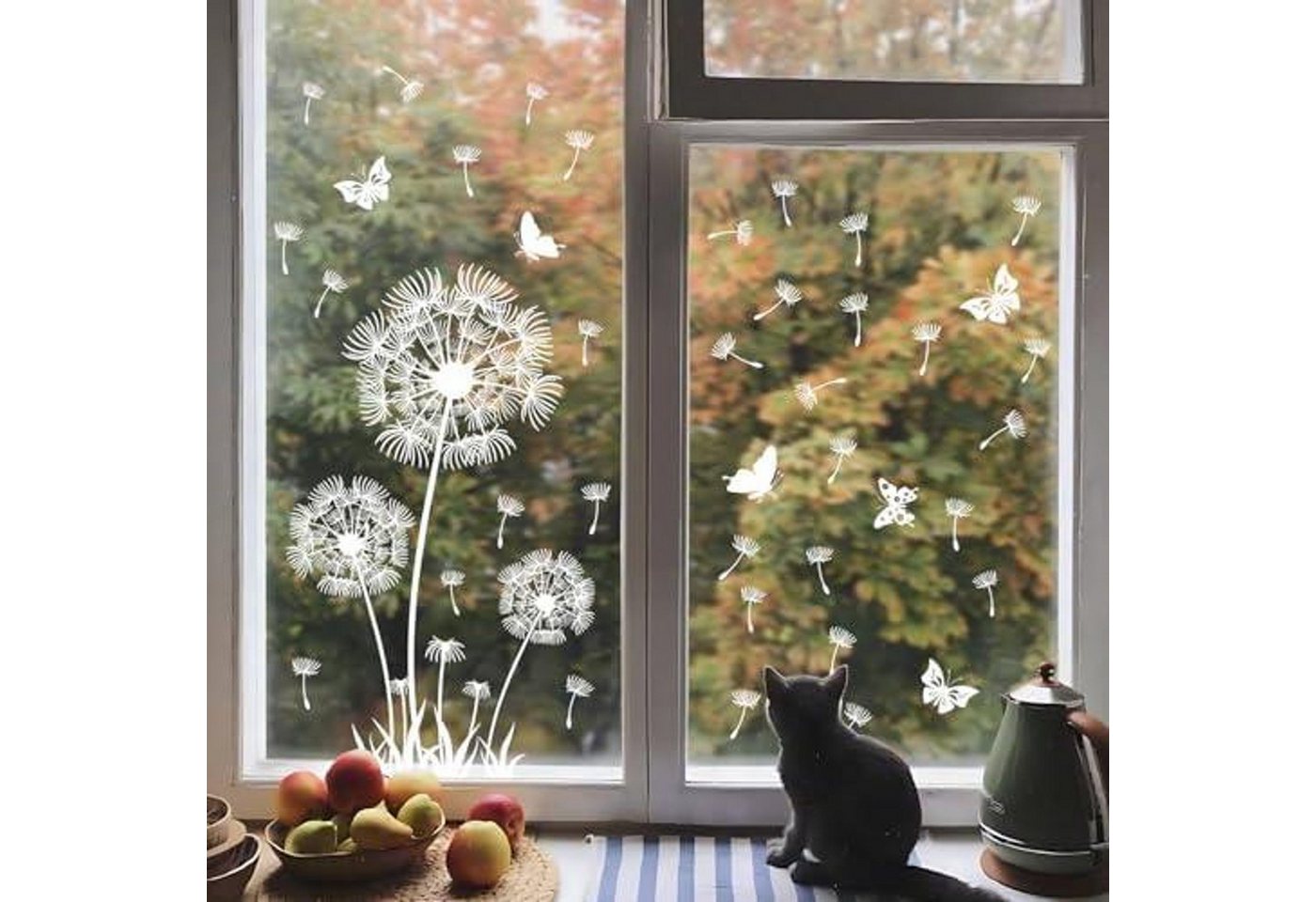 FELIXLEO Eckleinwandbild Supzone Fensterbilder Pusteblume Weiß Blumen Schmetterling Deko, (1 St)