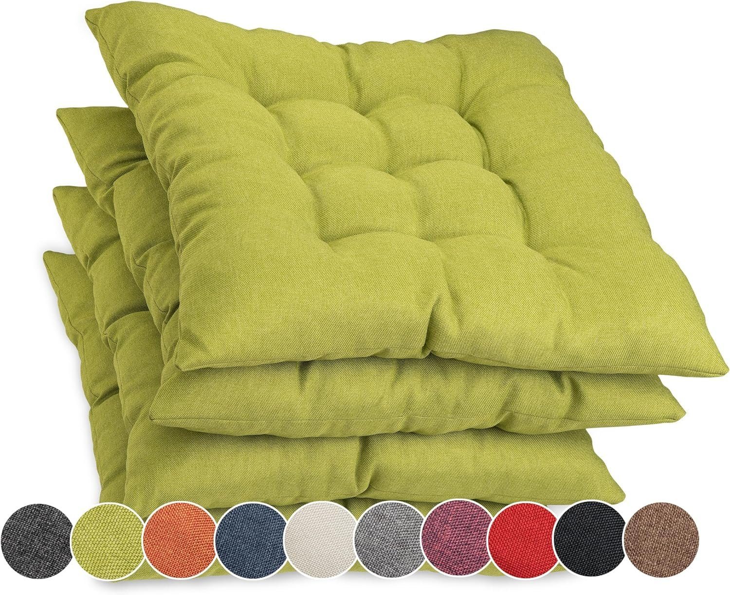 sunnypillow Stuhlkissen 4er Set Stuhlkissen mit Bändern Ontario, Grün