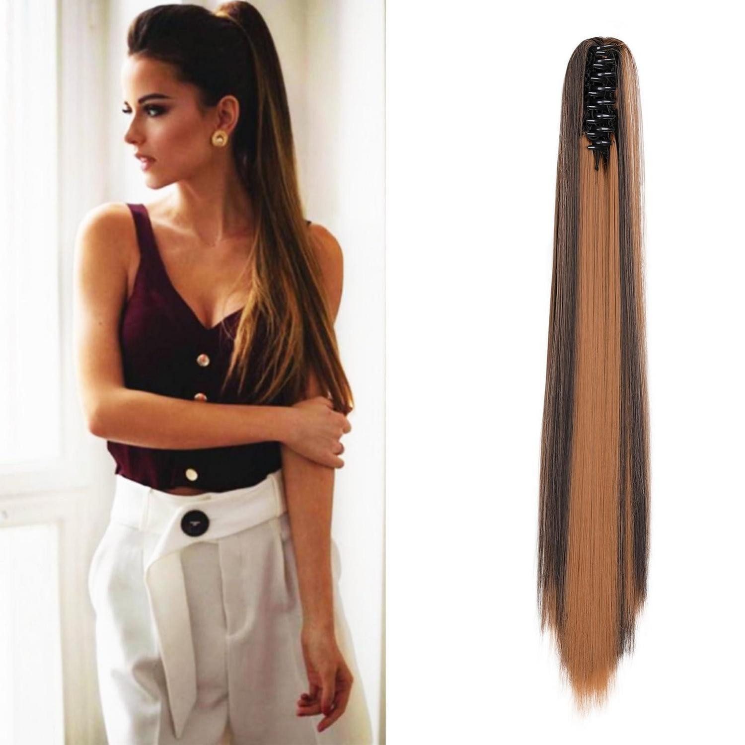 Kunsthaar-Extension Ponytail Extensions Haarteil Claw 55 cm 130g Dunkelbraun mix Hellbraun
