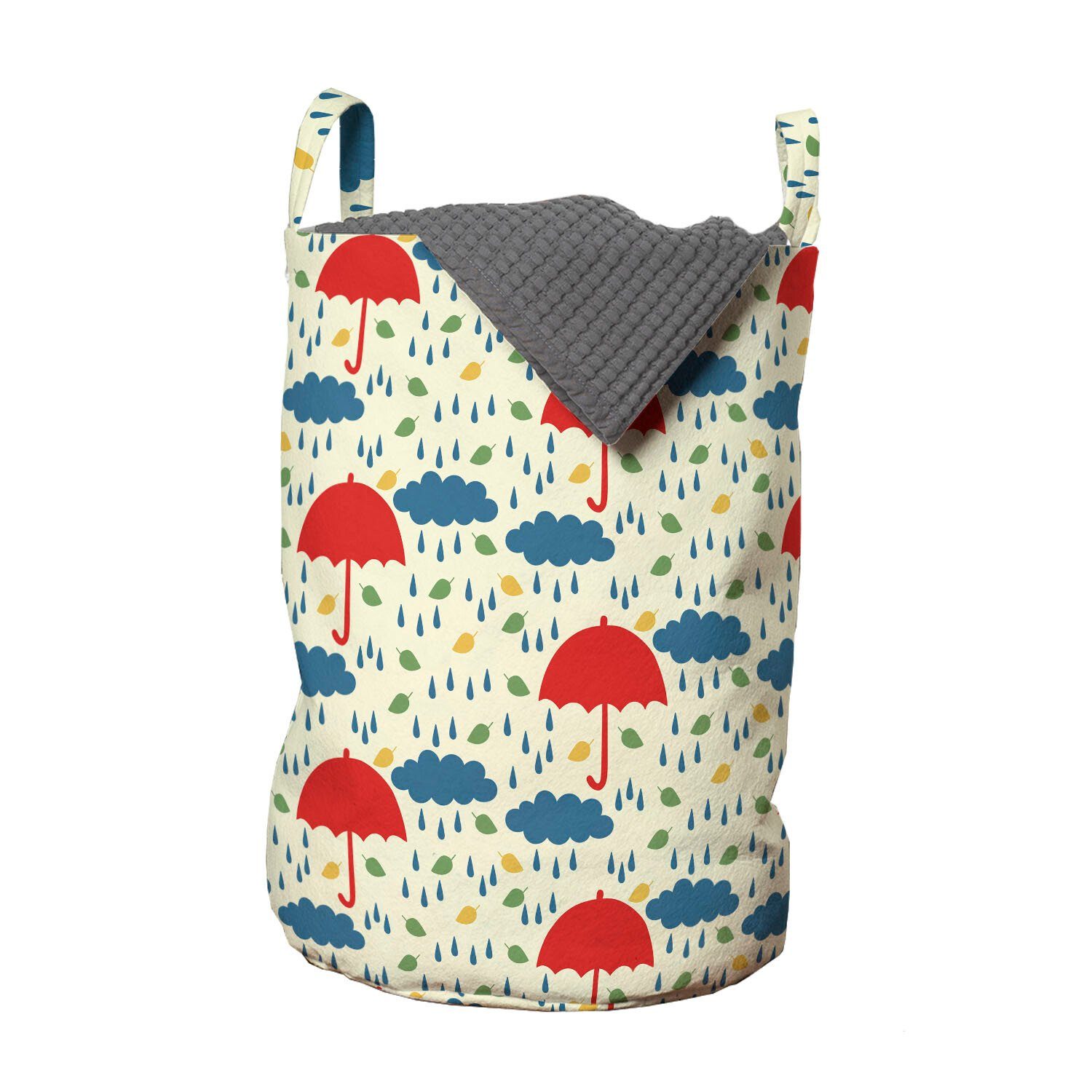 Abakuhaus Wäschesäckchen Wäschekorb mit Griffen Kordelzugverschluss für Waschsalons, Regen Childish Herbst Tropfen Regenschirme