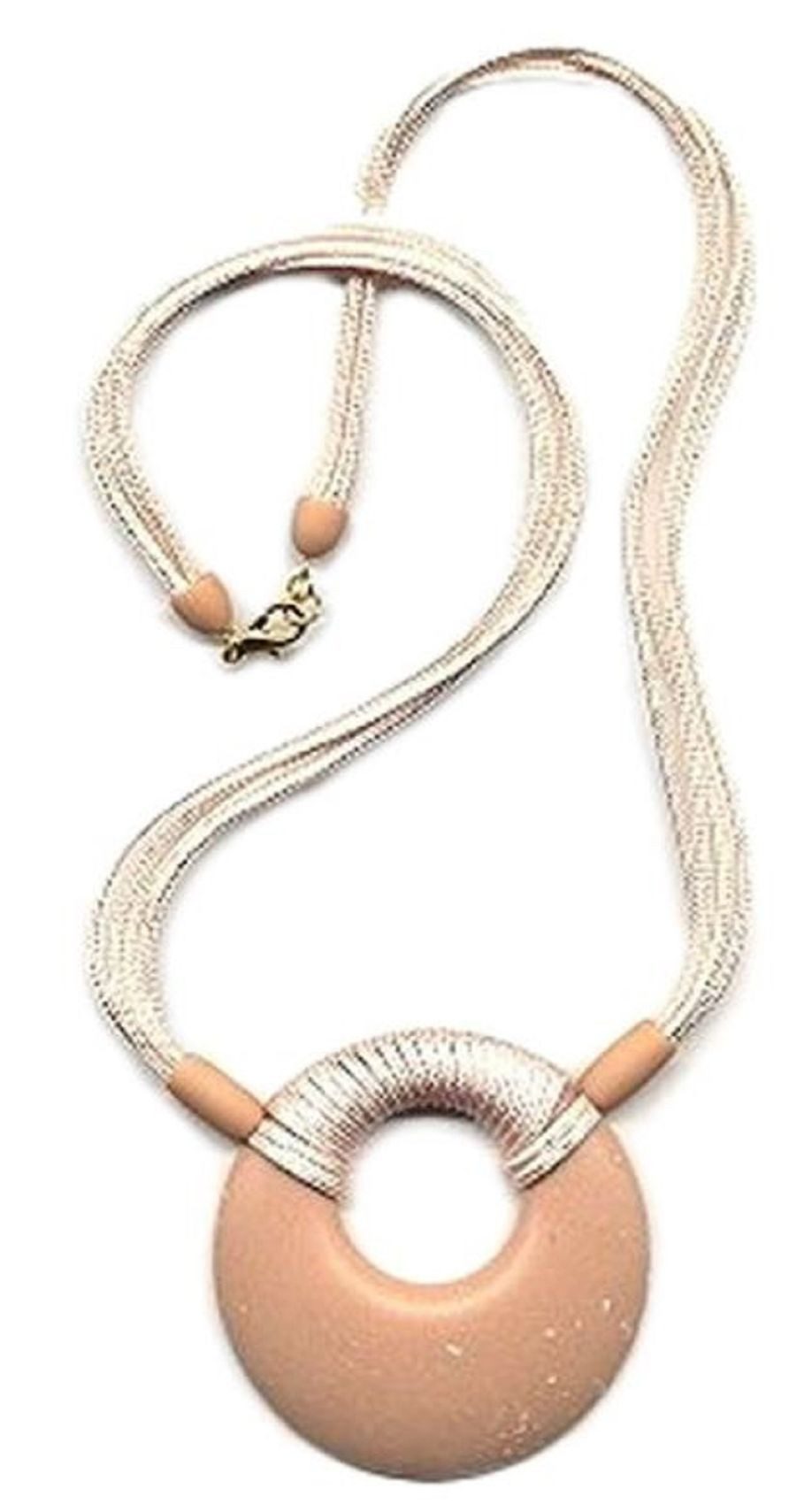 unbespielt Collier Kette Kunststoff-Scheibe Amulett apricot-matt Kordel 60 cm, Modeschmuck für Damen