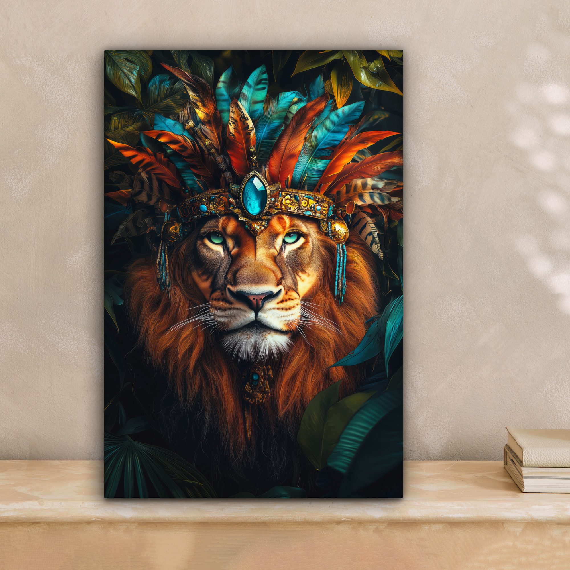OneMillionCanvasses® Leinwandbild Löwe - Blätter - günstig online kaufen