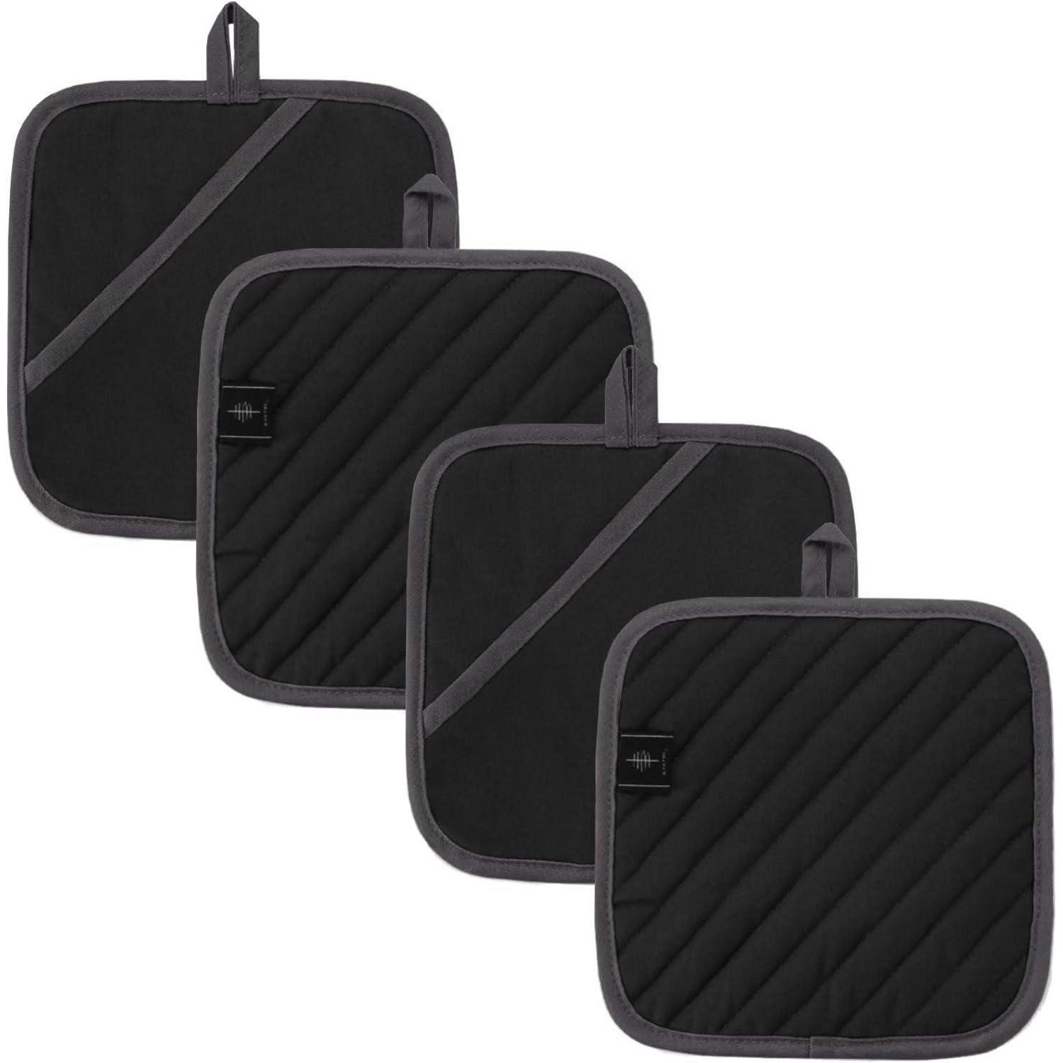 LuxusKollektion Topflappen Topflappen 20cm 4 Stück Schwarz rutschfest 3 quadratisch schwarz