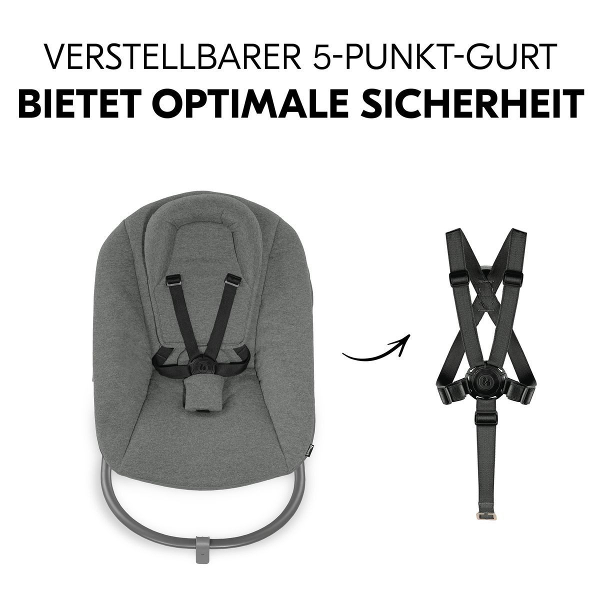 Hauck Hochstuhl Alpha Plus Grey XXL Newborn Set, Babystuhl ab Geburt, Aufsatz für Neugeborene, Essbrett, Sitzauflage