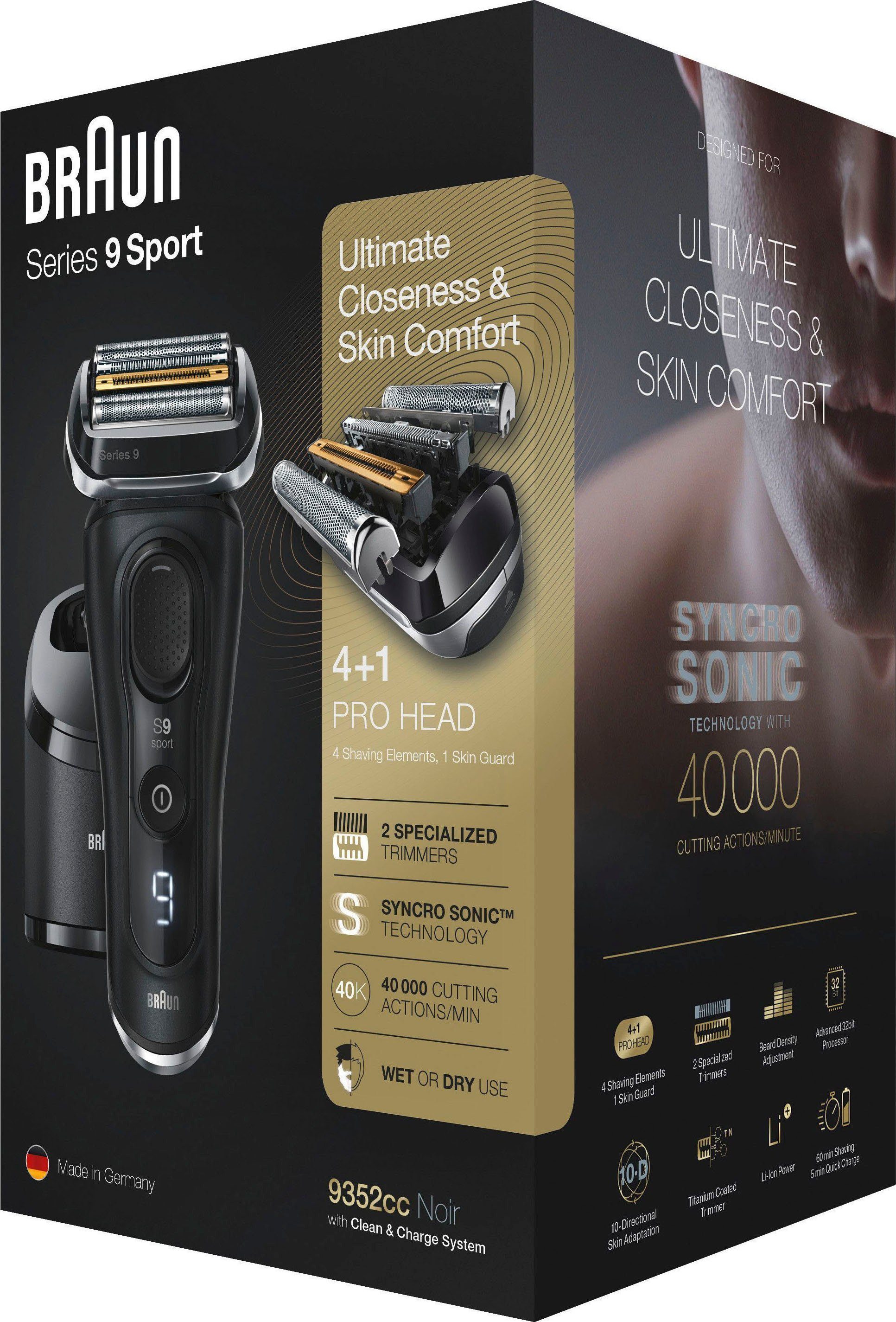 Braun Elektrorasierer Series 9 Sport 9352cc, Reinigungsstation, Wet&Dry, 4+1 Scherkopf