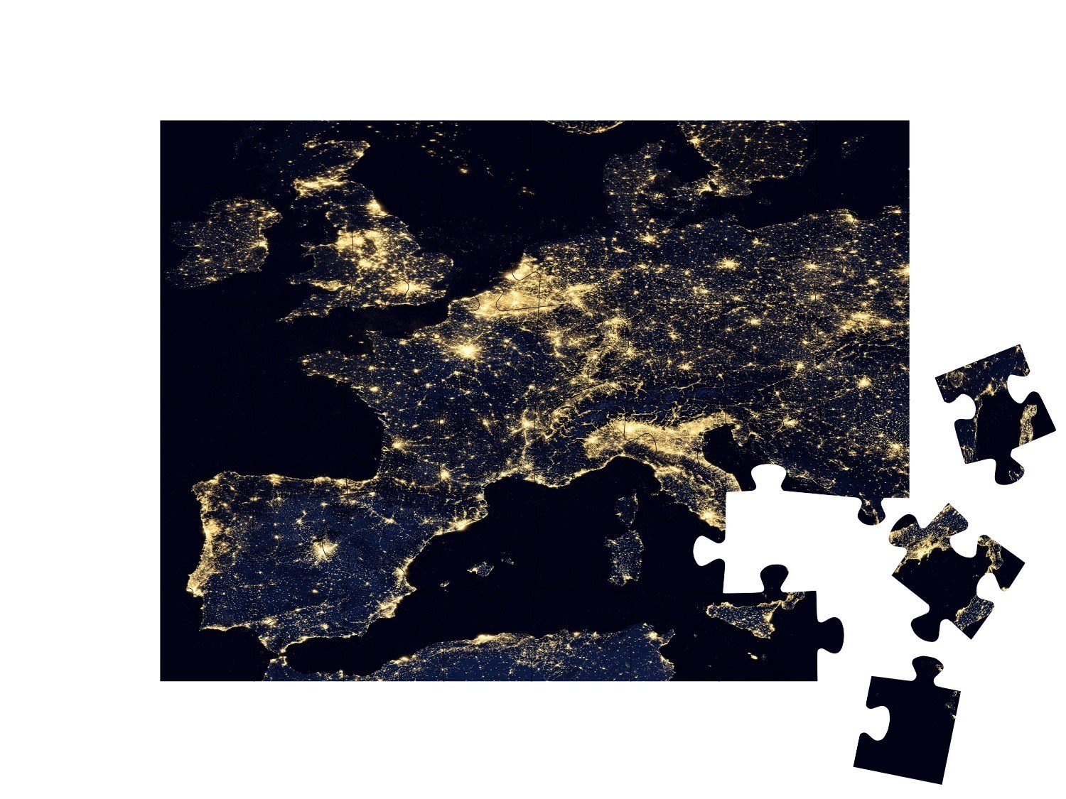 puzzleYOU Puzzle Lichter der Stadt Puzzleteile, Weltkarte, Teile Schwierig, Teile, der auf NASA, Weltraum, Europa, 100 48 puzzleYOU-Kollektionen 48