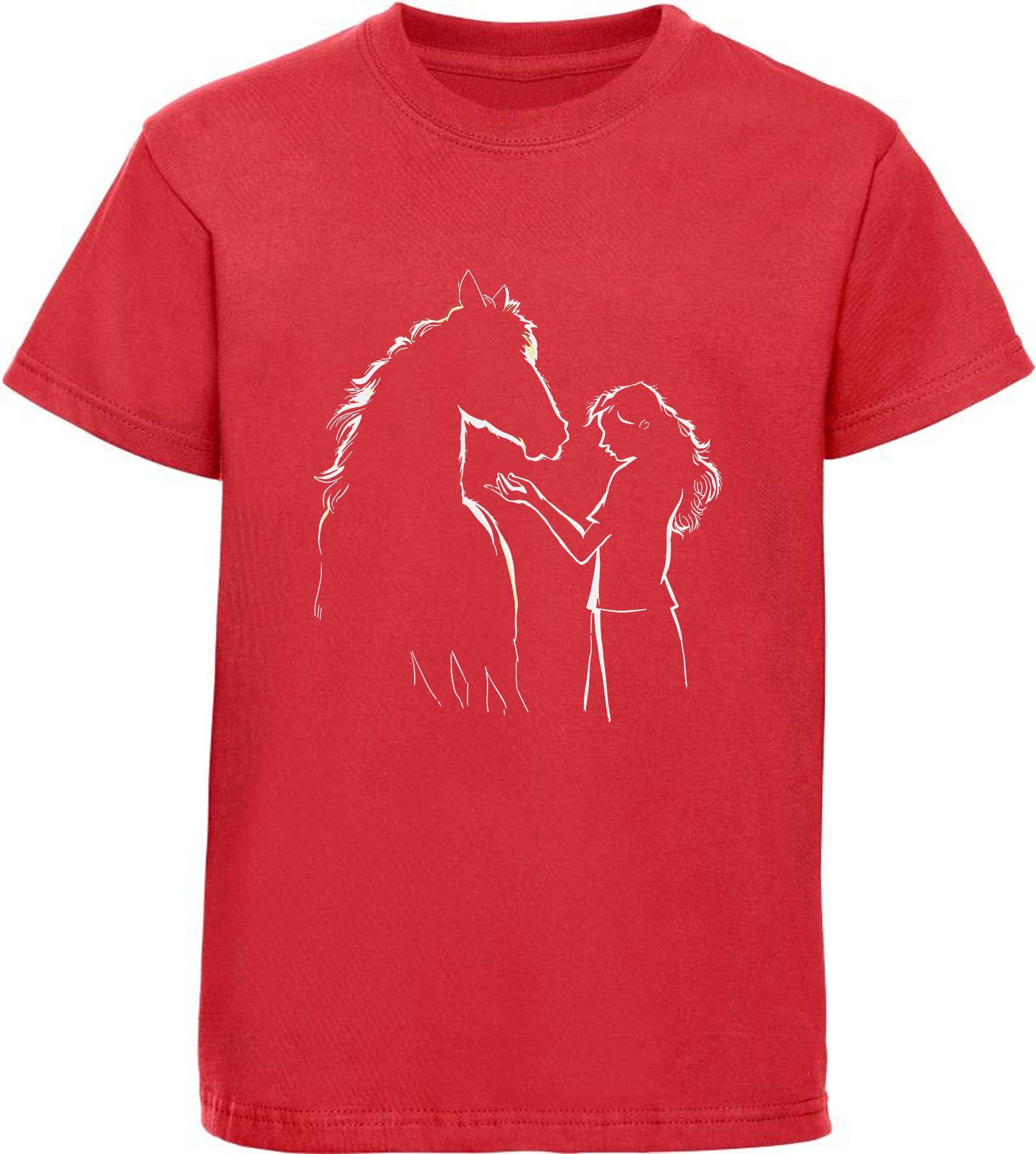 MyDesign24 Print-Shirt bedrucktes Mädchen T-Shirt Pferde Silhouette mit Frau Baumwollshirt mit Aufdruck i139