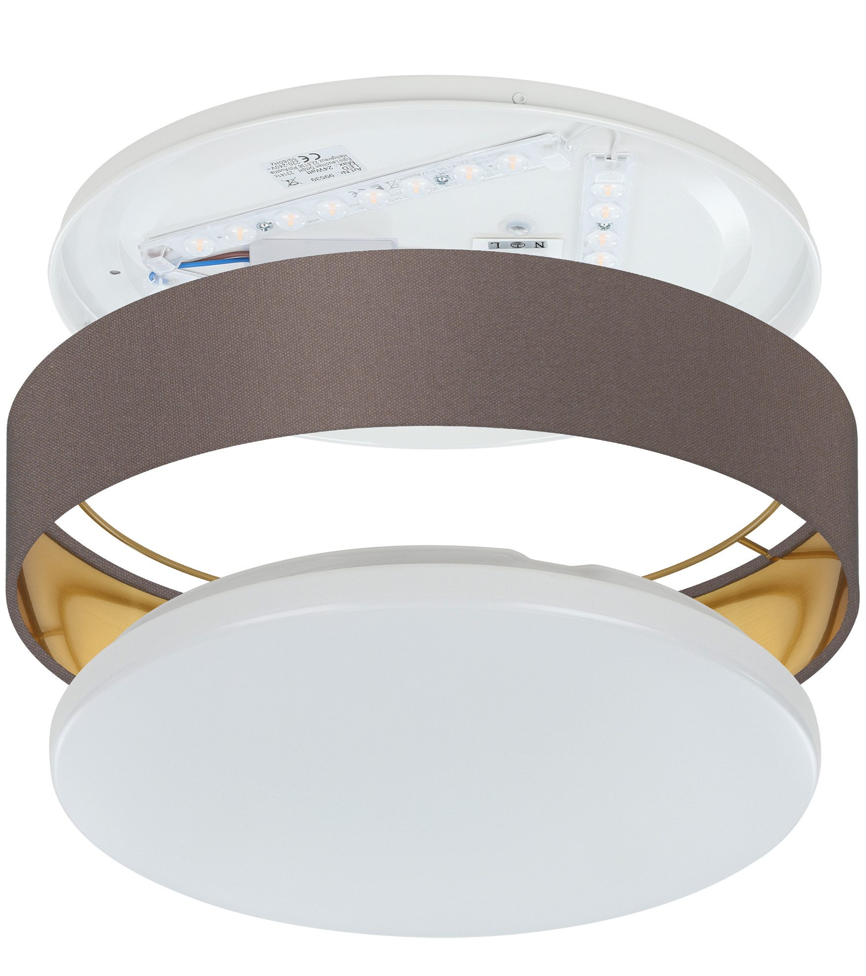 OTTO home LED Deckenleuchte Merryn, CCT - über Fernbedienung, LED fest integriert, Neutralweiß, Warmweiß, Deckenlampe Ø38 x H9 cm mit Textil-/Stoffschirm, CCT, Fernbedienung