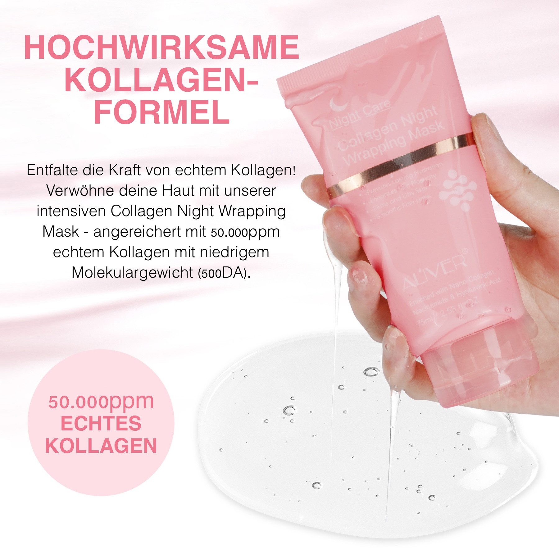 ALIVER Gesichtsmaske Collagen Maske Nachtmaske Gesichtsmaske Night Wrapping Mask mit Pinsel, 1-tlg., Spendet Feuchtigkeit, Anti Aging, Aliver, Nachtmaske