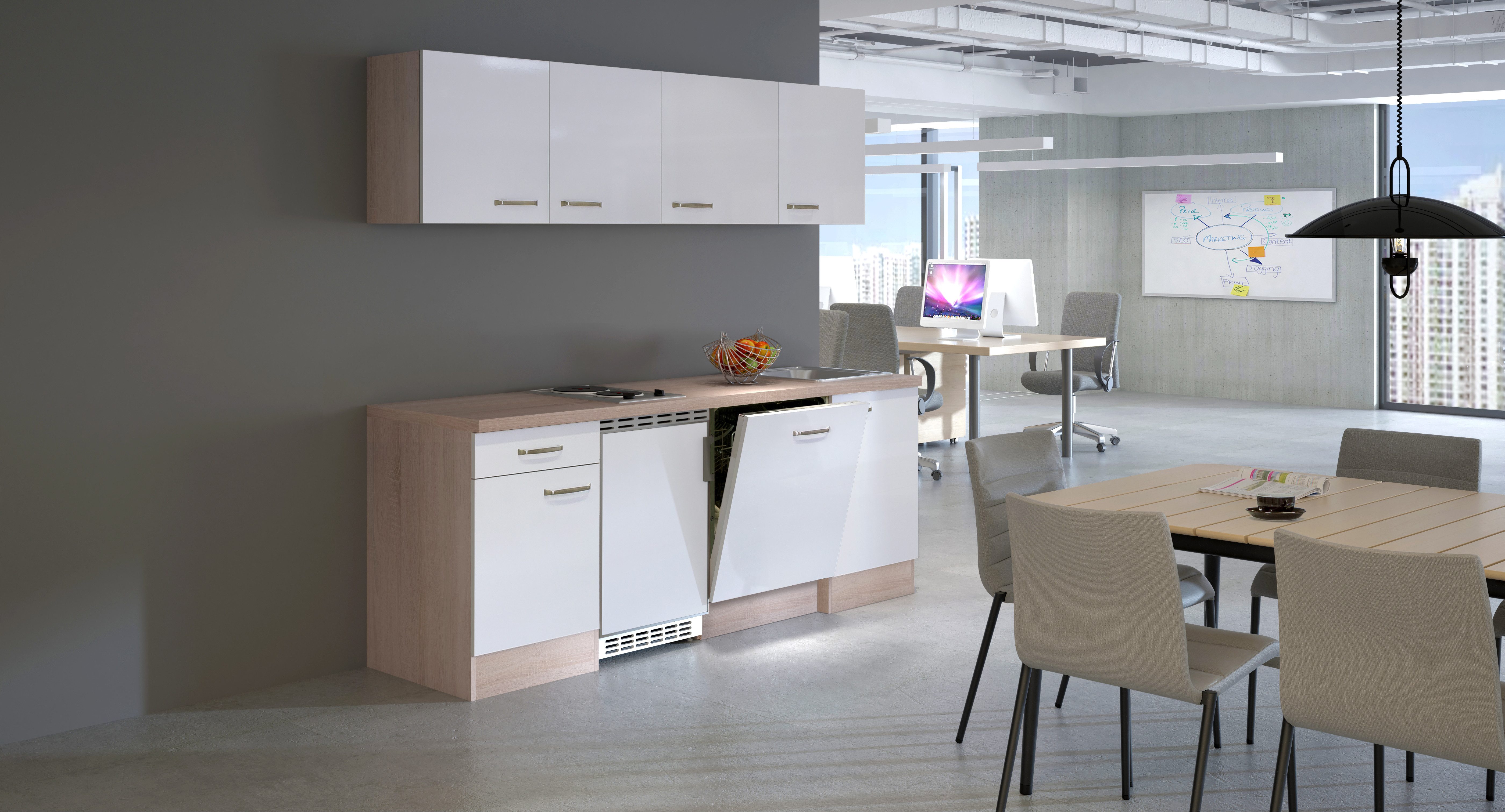 Flex-Well Küchenzeile Florenz, Breite 210 cm, inkl. Geschirrspüler, Officeküche, wahlweise mit 2 Plattenkochfeld und/oder Mikrowelle