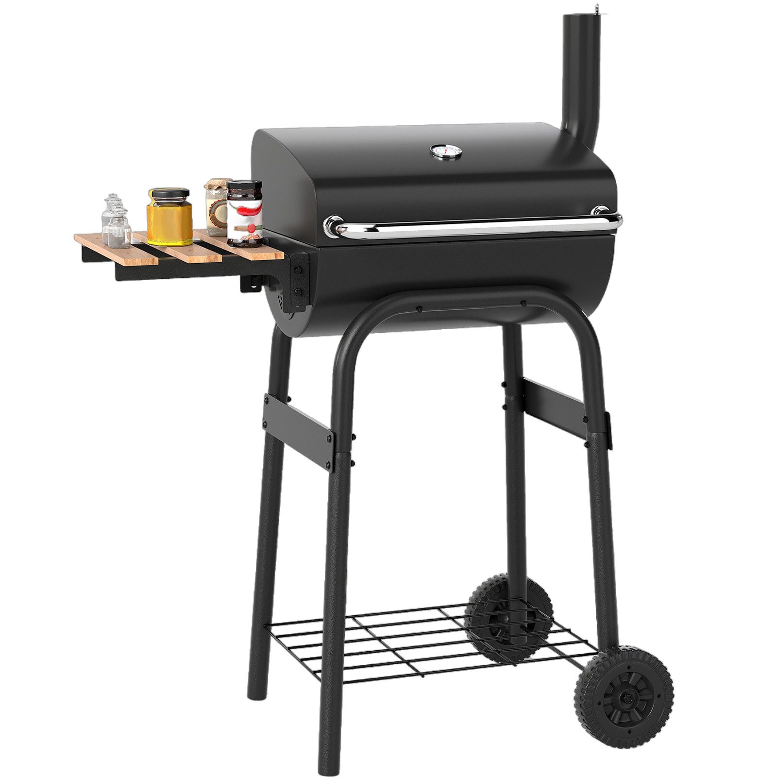 COSTWAY Holzkohlegrill, BBQ Grillwagen tragbar mit Seitentisch, Thermostat
