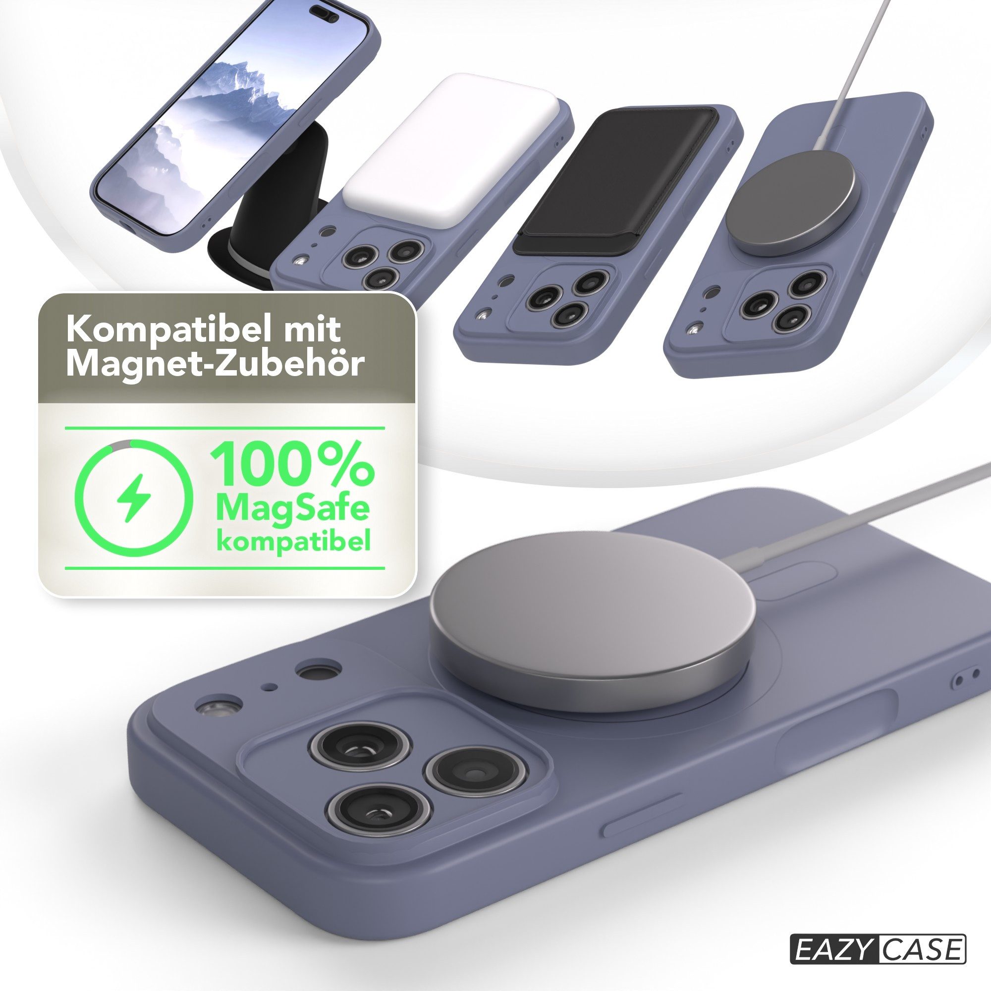 EAZY CASE Handyhülle für Apple iPhone 17 Pro Hülle Silikon 6,3 Zoll, Backcover MagSafe rutschfestes Soft-Touch Silikon matt Stahlblau – Bild 5 von 5