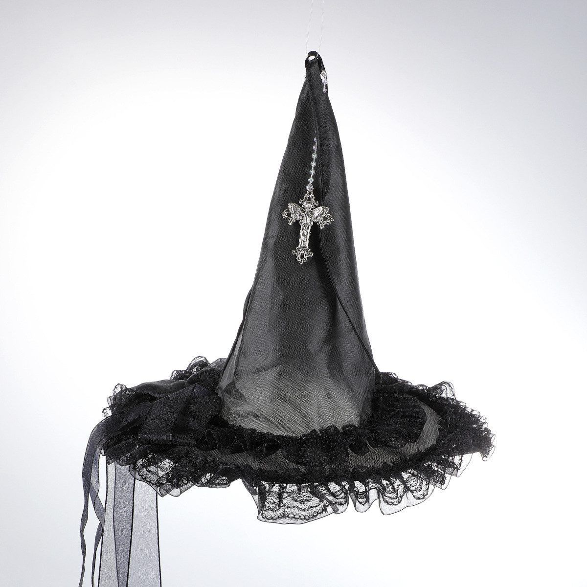 Sorvyzxn Hexen-Kostüm Halloween Hexenhut aus schwarzer Spitze,Vintage Hexenhut, Spinnenmotiv, Zauberhut Halloween-Party Kostüm,für Karneval Halloween