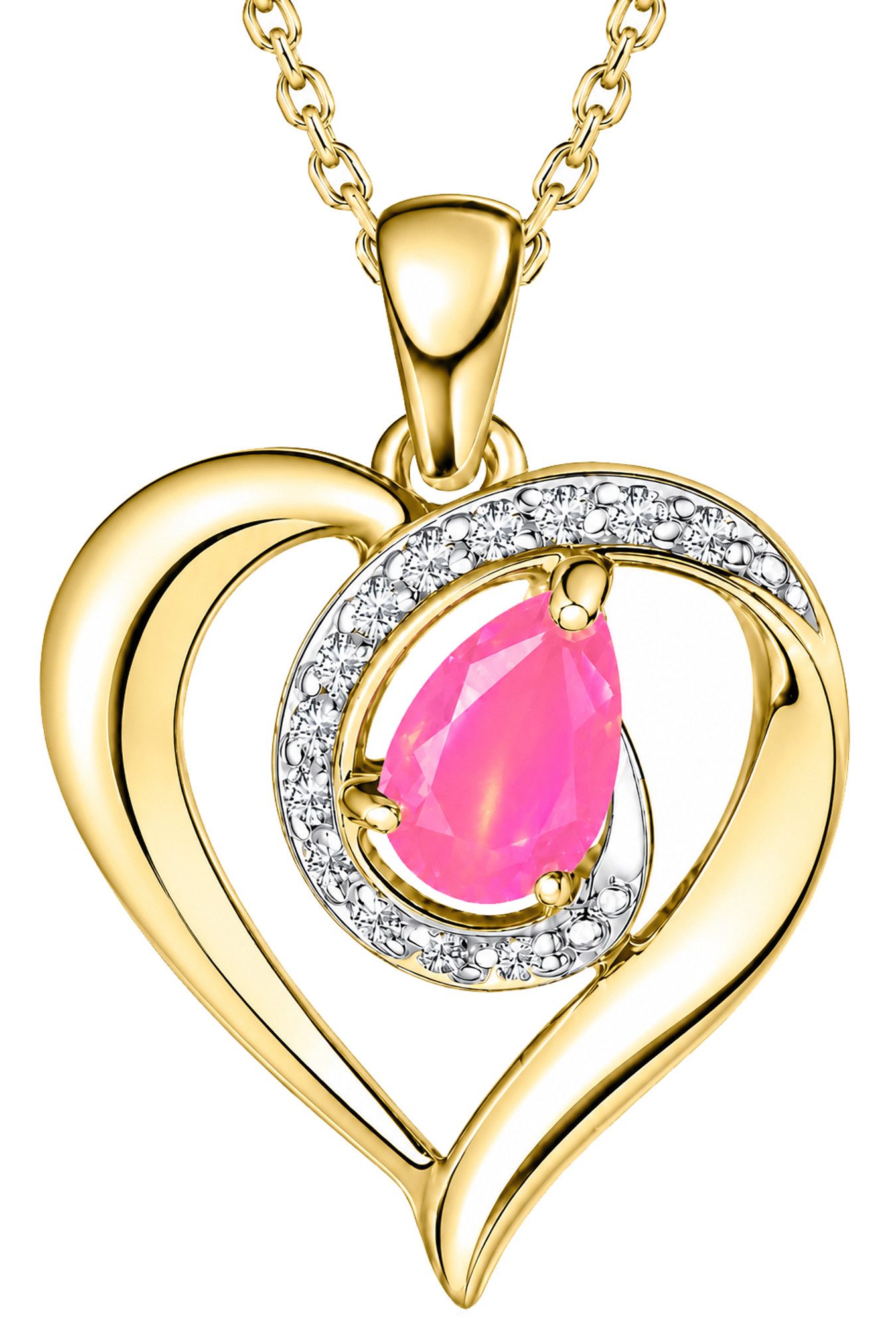 Limana Herzkette echter Edelstein Damen Kette mit Herz Anhänger 925 Silber gold (Geschenk für Frauen Freundin Schmuck inkl. Dose und Tasche), Geburtstag Weihnachten Jahrestag Hochzeitstag Valentinstag