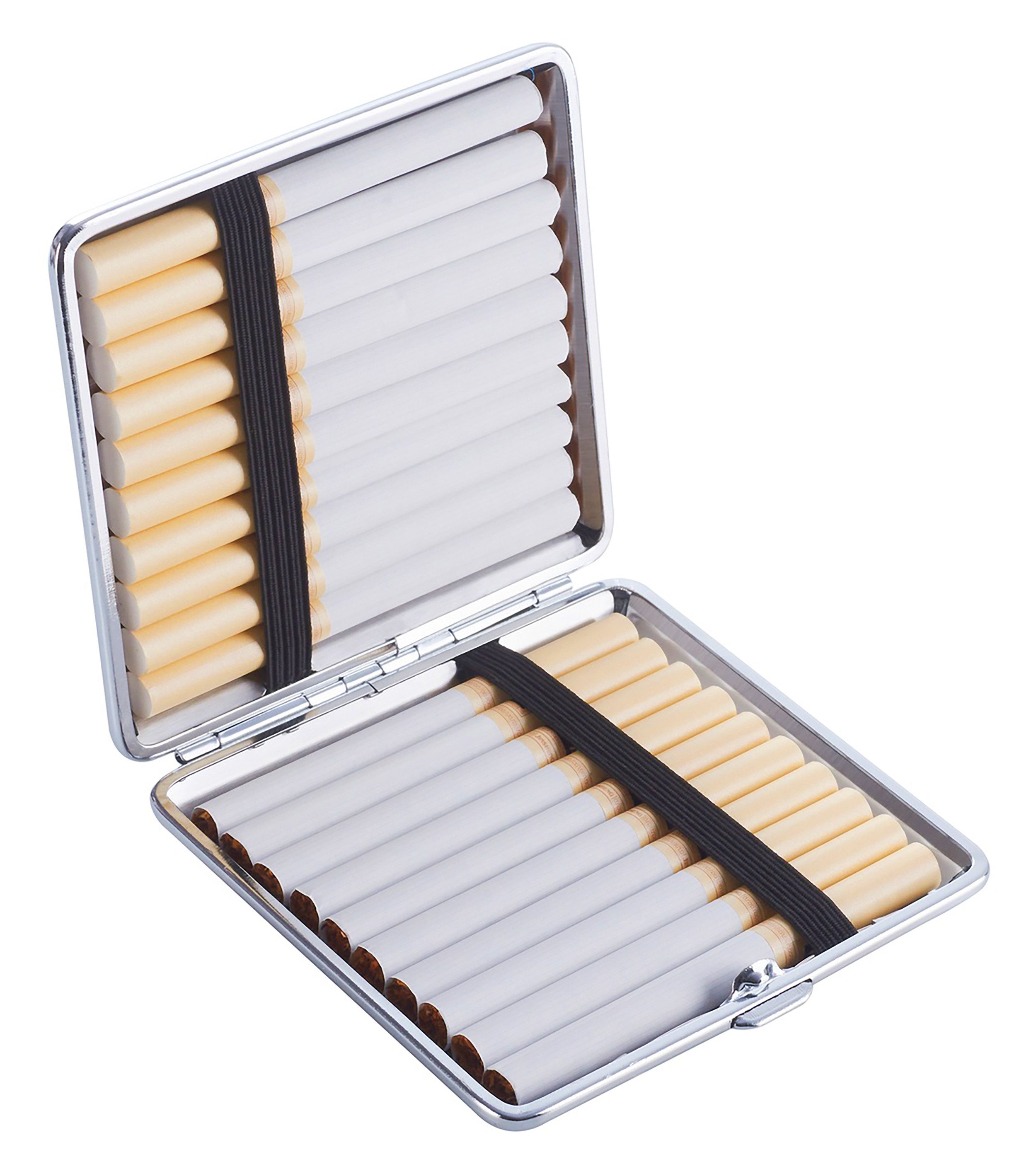 CHAMP Aufbewahrungsdose ZIGARETTENETUI mit Gummiband für 20 Zigaretten aus Metall 55 (Braun), Samtoptik Zigarettenbox Zigarettendose Etui Dose Box Case