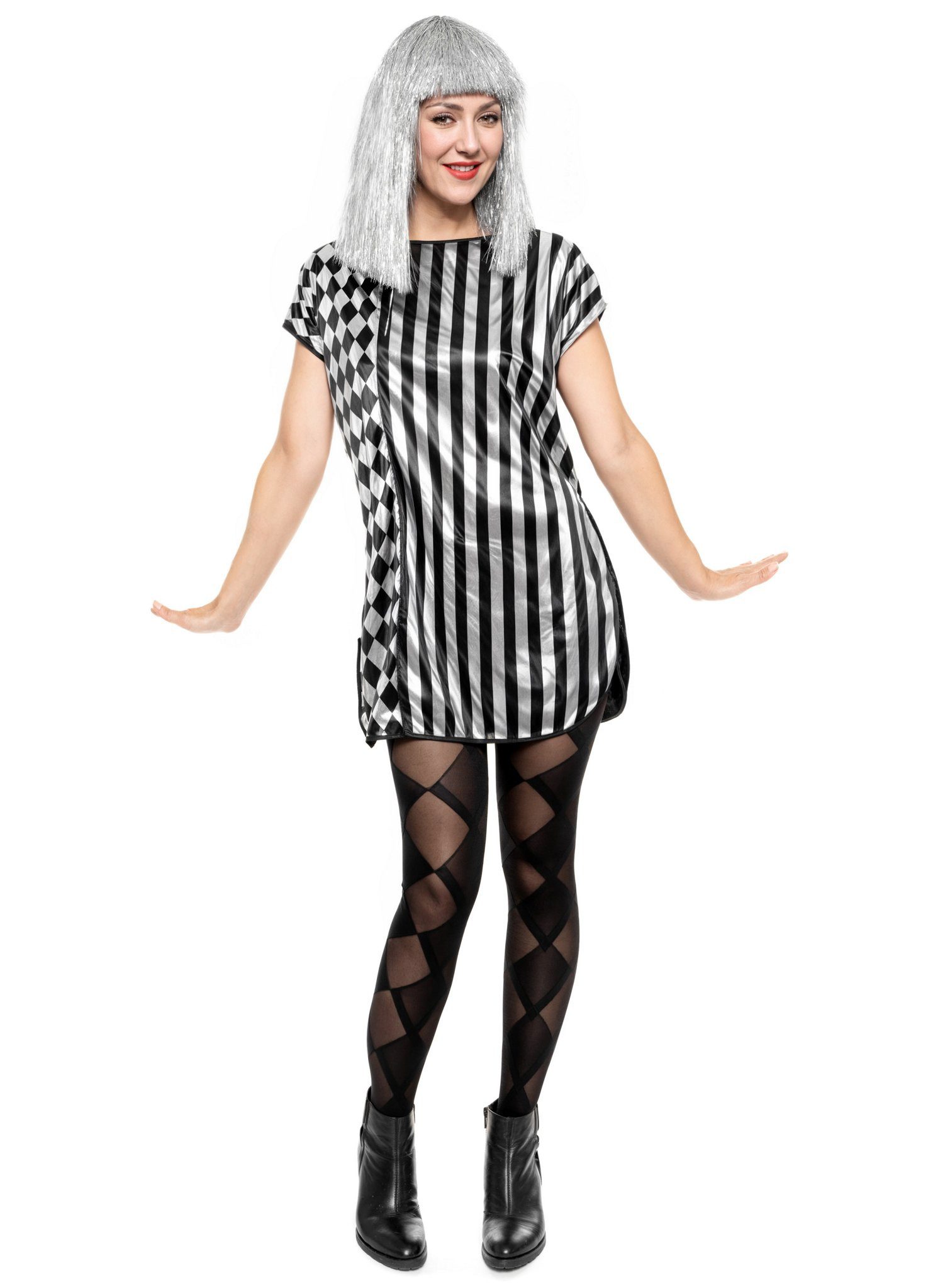 Metamorph Kostüm Schwarz-silbernes Blusenkleid - Fasching Halloween, Metall günstig online kaufen