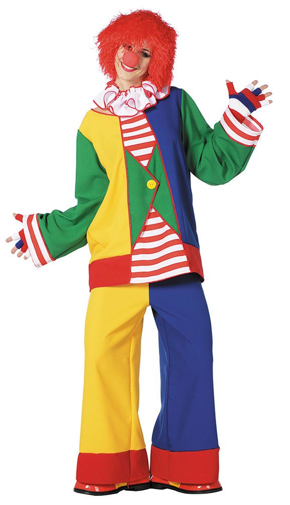Karneval-Klamotten Clown-Kostüm Damen klassisch bunt Erwachsene hochwertig, Clown Kostüm Narre Pierrot Harlekin Damen Frauen Gruppenkostüm