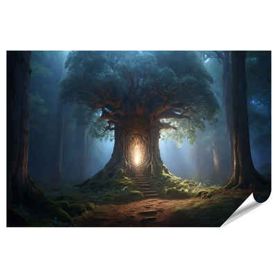 islandburner Poster Mondlicht beleuchtet majestätischen Baum in düsterem Wald Schlafzimmer