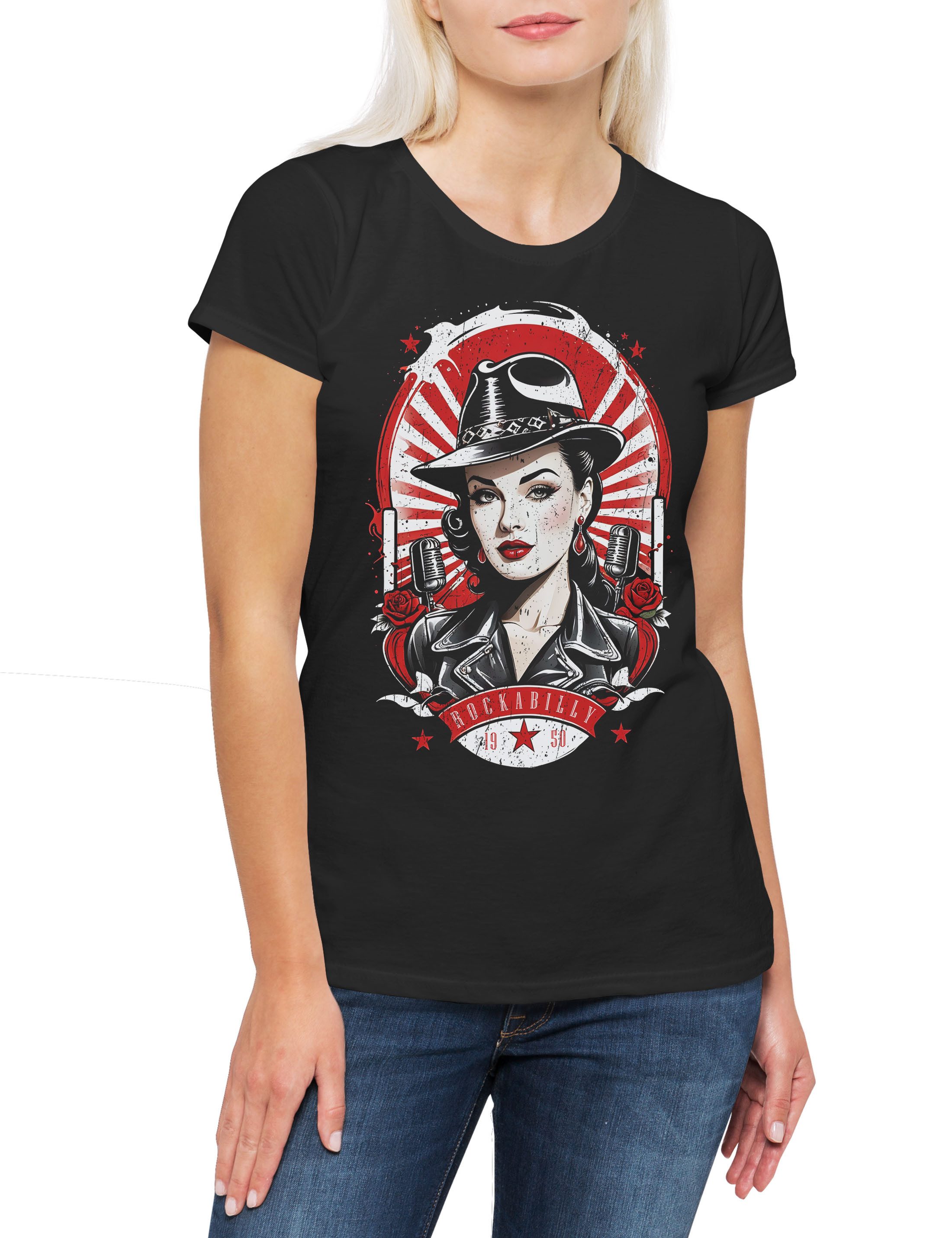 Print-Shirt Rockabella Beauty Damen T-Shirt Tattoo Rockabilly Art Artist Fifties