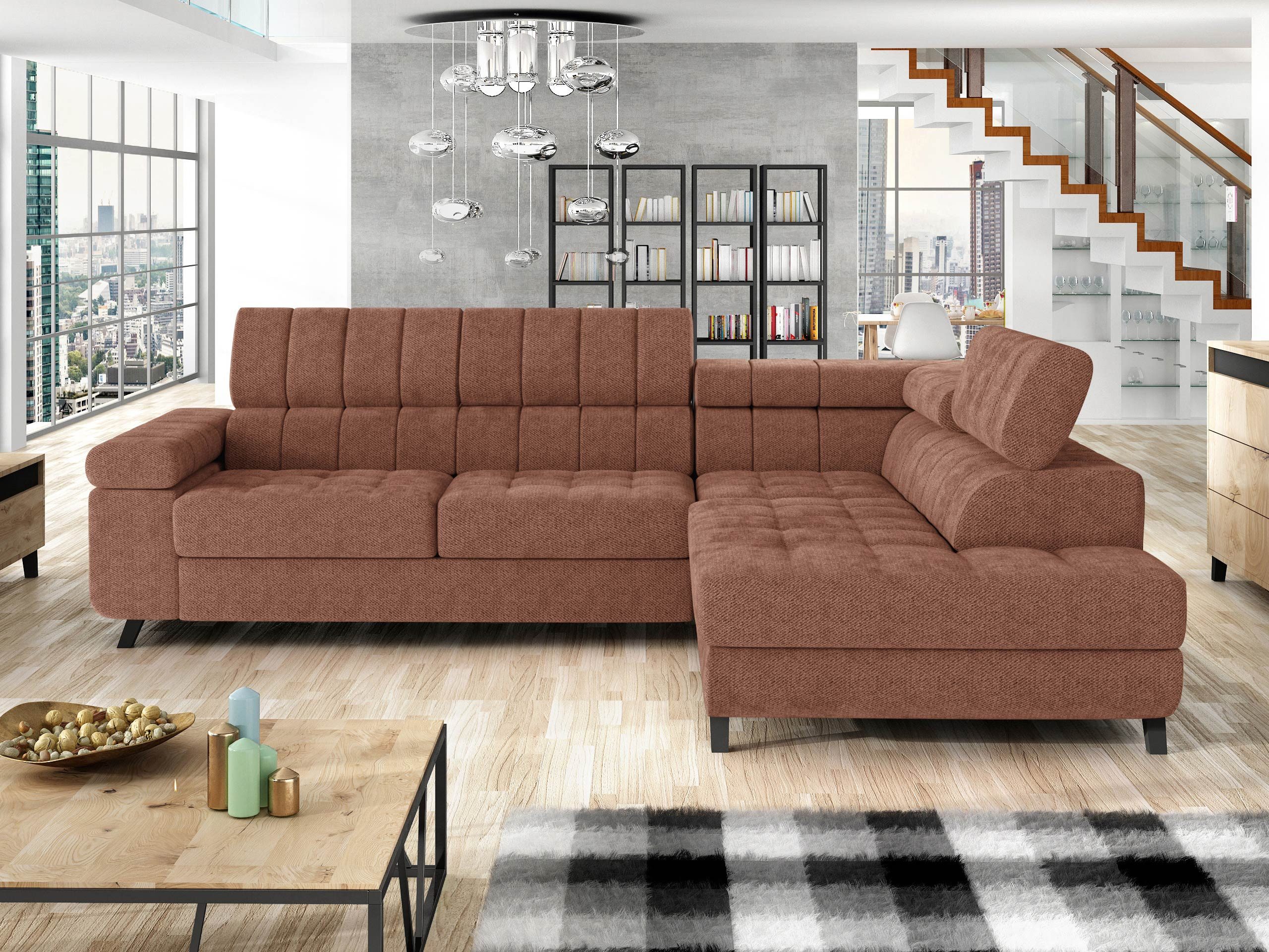 MIRJAN24 Ecksofa Nord, mit Bettkasten und Schlaffunktion, Typs "L", Einstellbare Kopfstützen, 264x203x73 cm