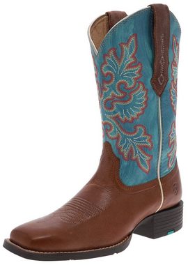 Ariat ROUND UP WIDE SQUARE TOE Braun Blau Cowboystiefel Damen Westernreitstiefel