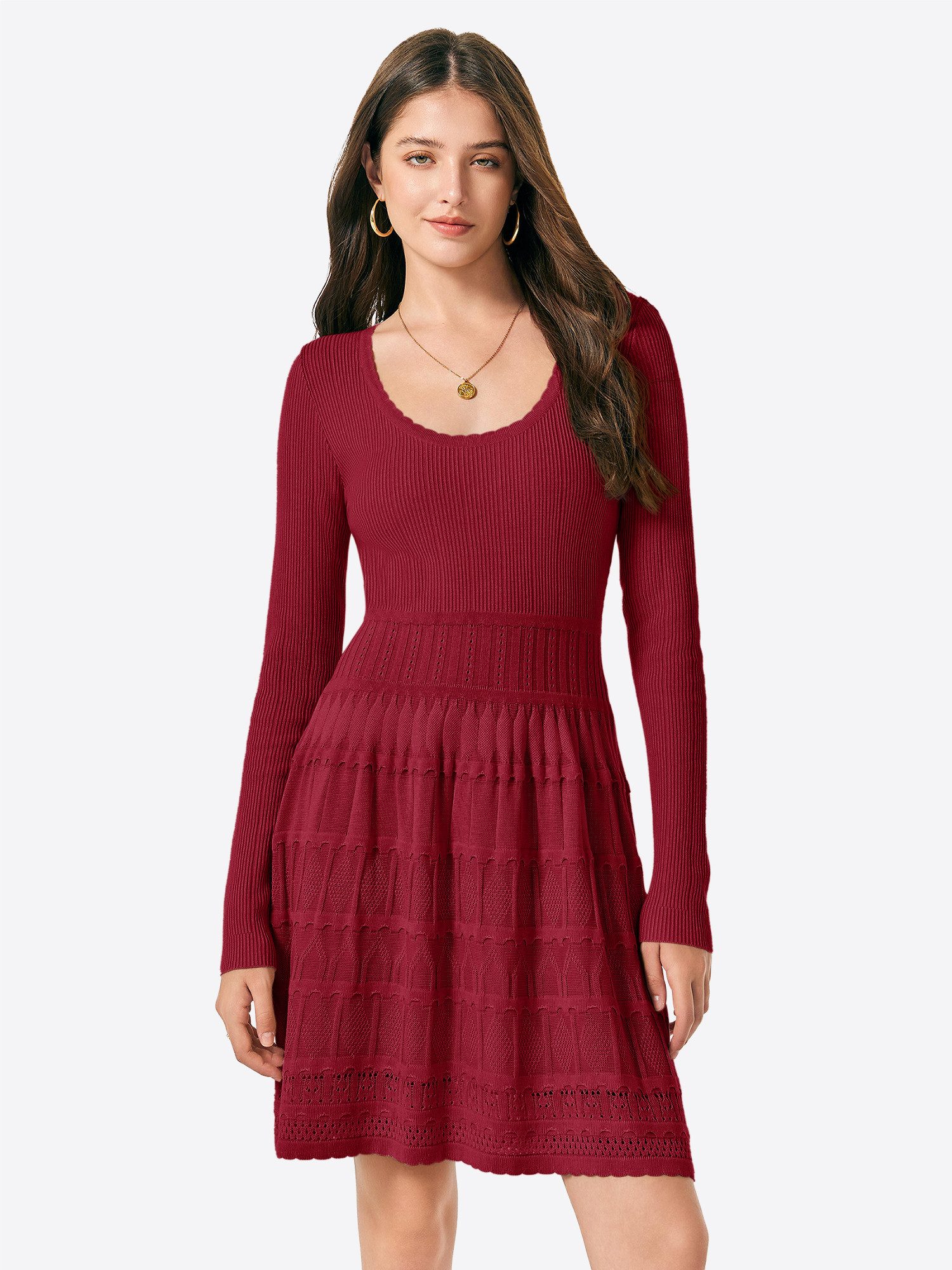 Imily Bela Strickkleid Damen Kurzes A-Linien-Kleid mit Rundhalsausschnitt (Packung, 1-tlg., 1per-Pack) casual