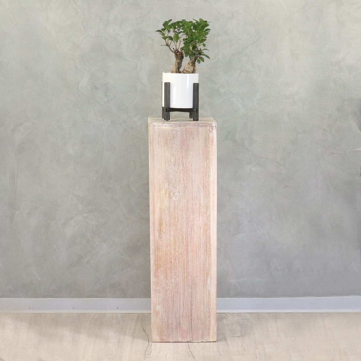 Oriental Galerie Blumenhocker Massive Holz Säule Viereckig Podest Whitewash klein 65cm (1 St)