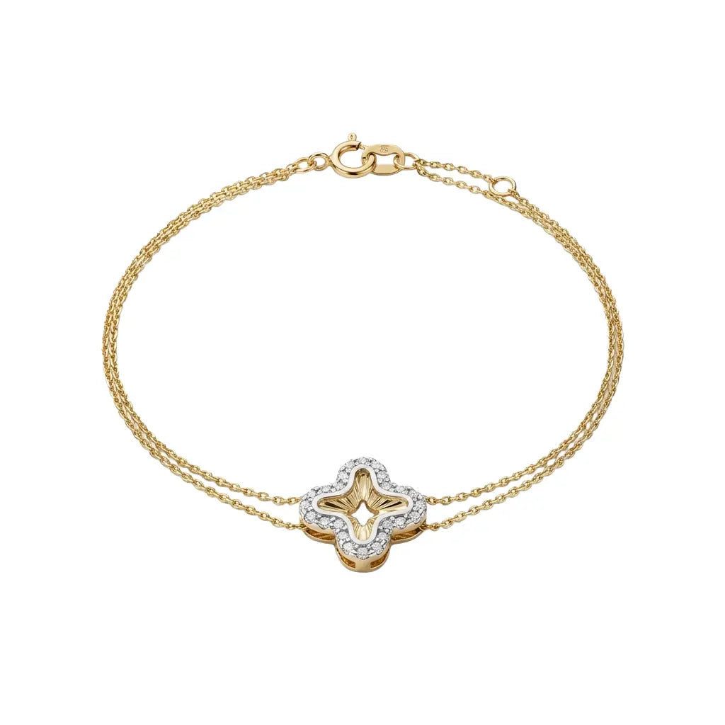 Goldarmband Suzan Gold® 375 Echtgold Armband Damen mit Kleeblatt Anhänger und