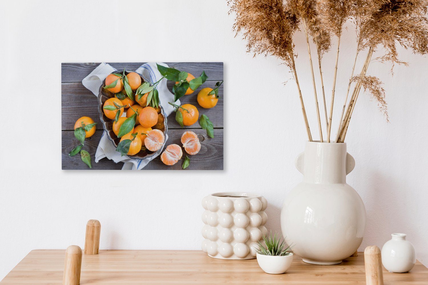 OneMillionCanvasses® Leinwandbild Mandarinen auf einem Holztisch, Wandbild St), Aufhängefertig, Wanddeko, (1 cm Leinwandbilder, 30x20