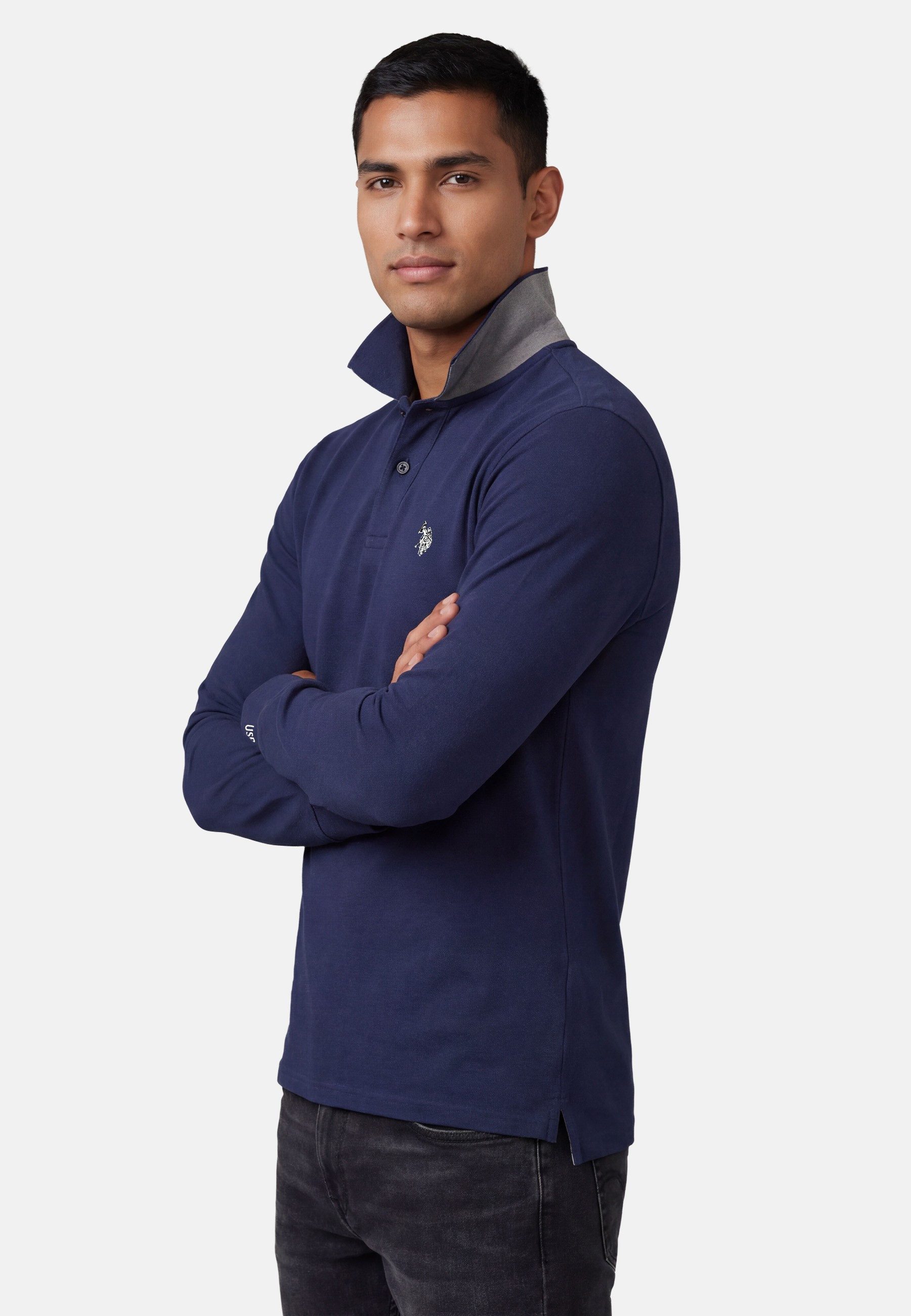 U.S. Polo Assn. Longsleeve USJayson – Herren Langarm Poloshirt mit Logo-Stickerei mit Flachstrick-Kragen mit Knopfleiste – Bild 2 von 5