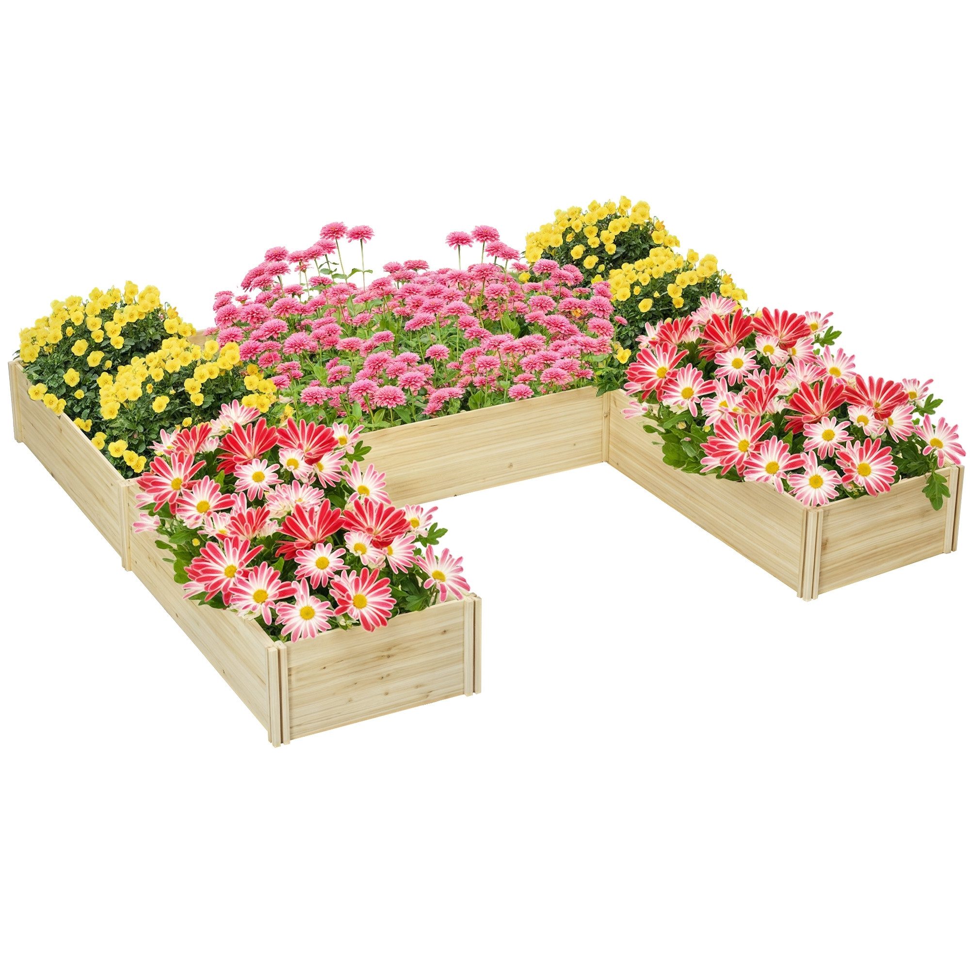 MC Star Hochbeet Set aus 5 modularen Pflanzkästen für den Außenbereich aus Tannenholz (Maße 230 x 230 x 28 cm (L x B x H), Naturholz)
