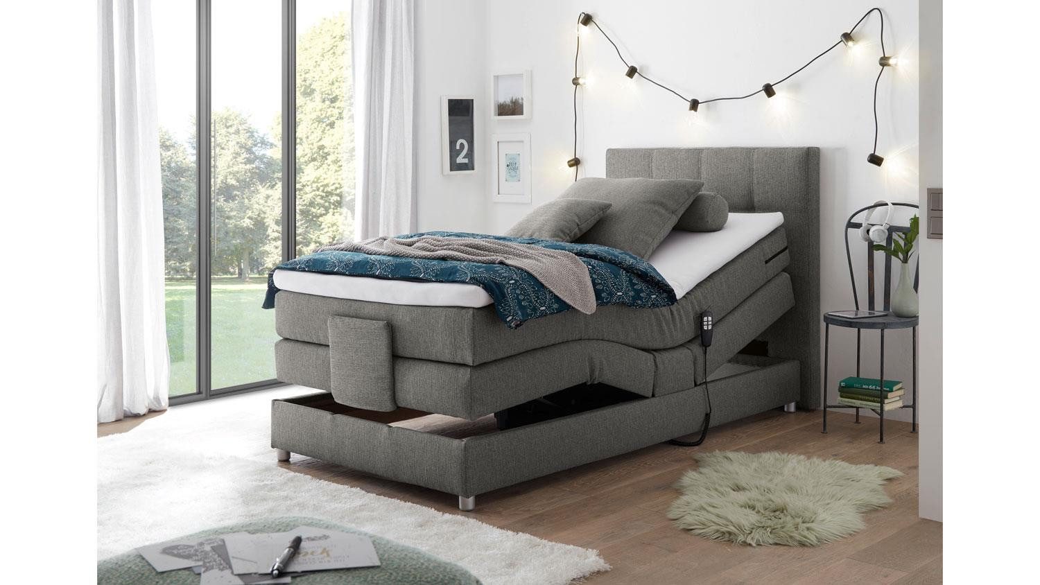 Bega Consult Boxspringbett Boxspringbett Manolo 2 in Stoff elephant mit Motor 100x200 cm